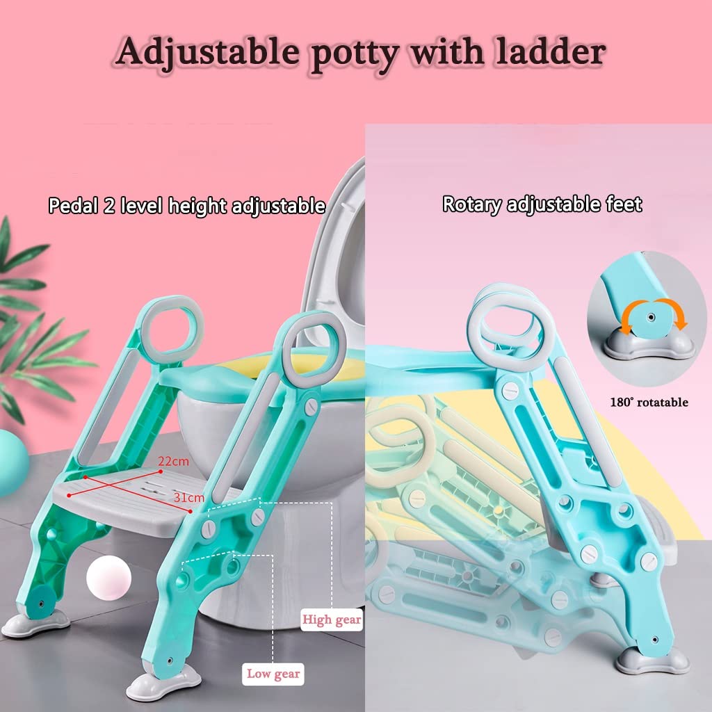 Riduttore WC con Scaletta Regolabile in Casa Riduttore Water con Scaletta per Ragazzi E Ragazze, Pieghevole E Stabile Sedile WC con Scale con Cuscino in PU, Portante 75 kg