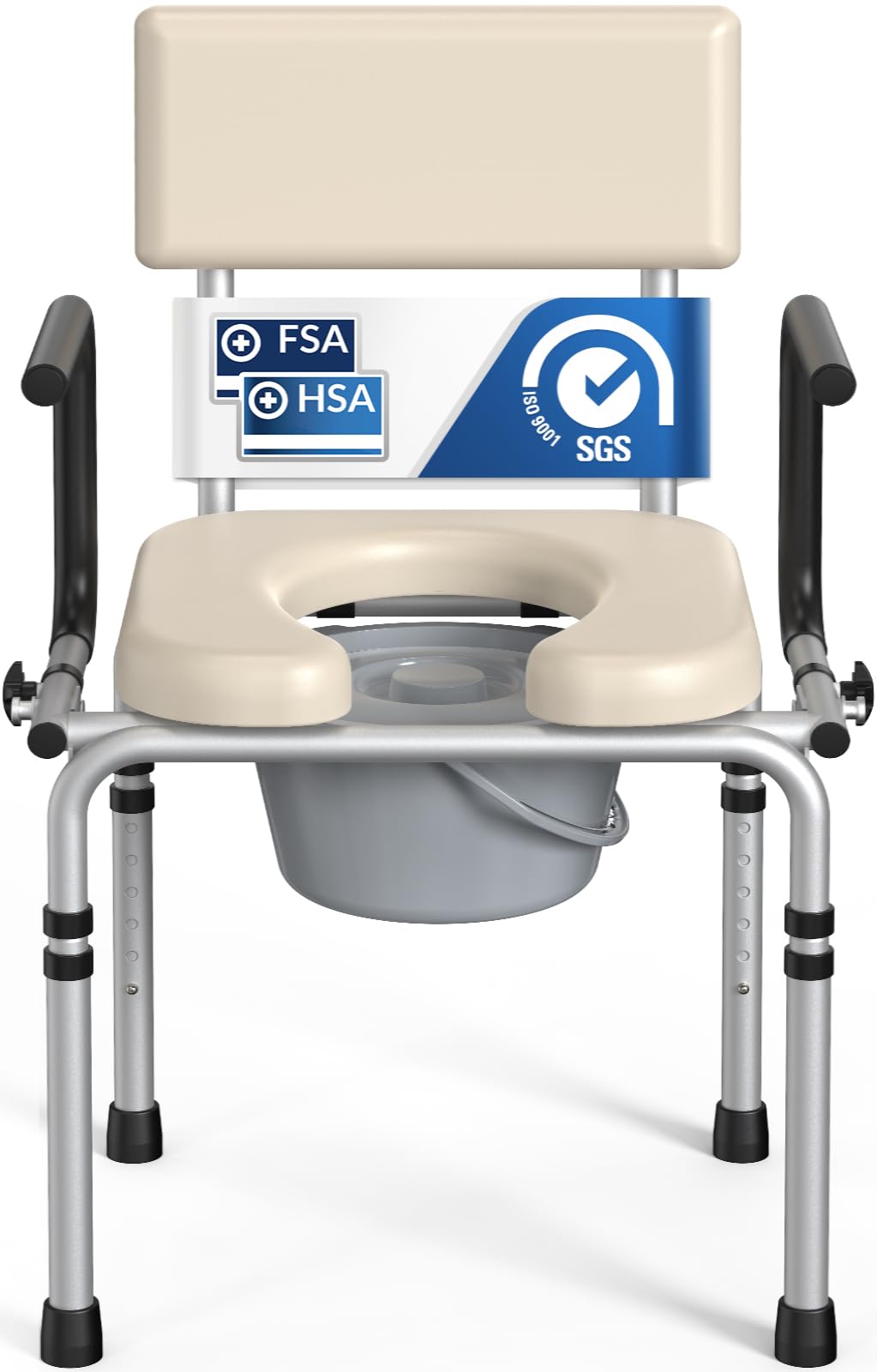 Photo 1 of ***Factory seal****

HolyHeal Drop Arm Bedside Commode, Commode Toilet with Padded Seat and Backrest, 400lbs Capacity, 6.3QT Removable Bucket and Splash Guard, Adjustable Height Portable Toilet for Adults, Beige