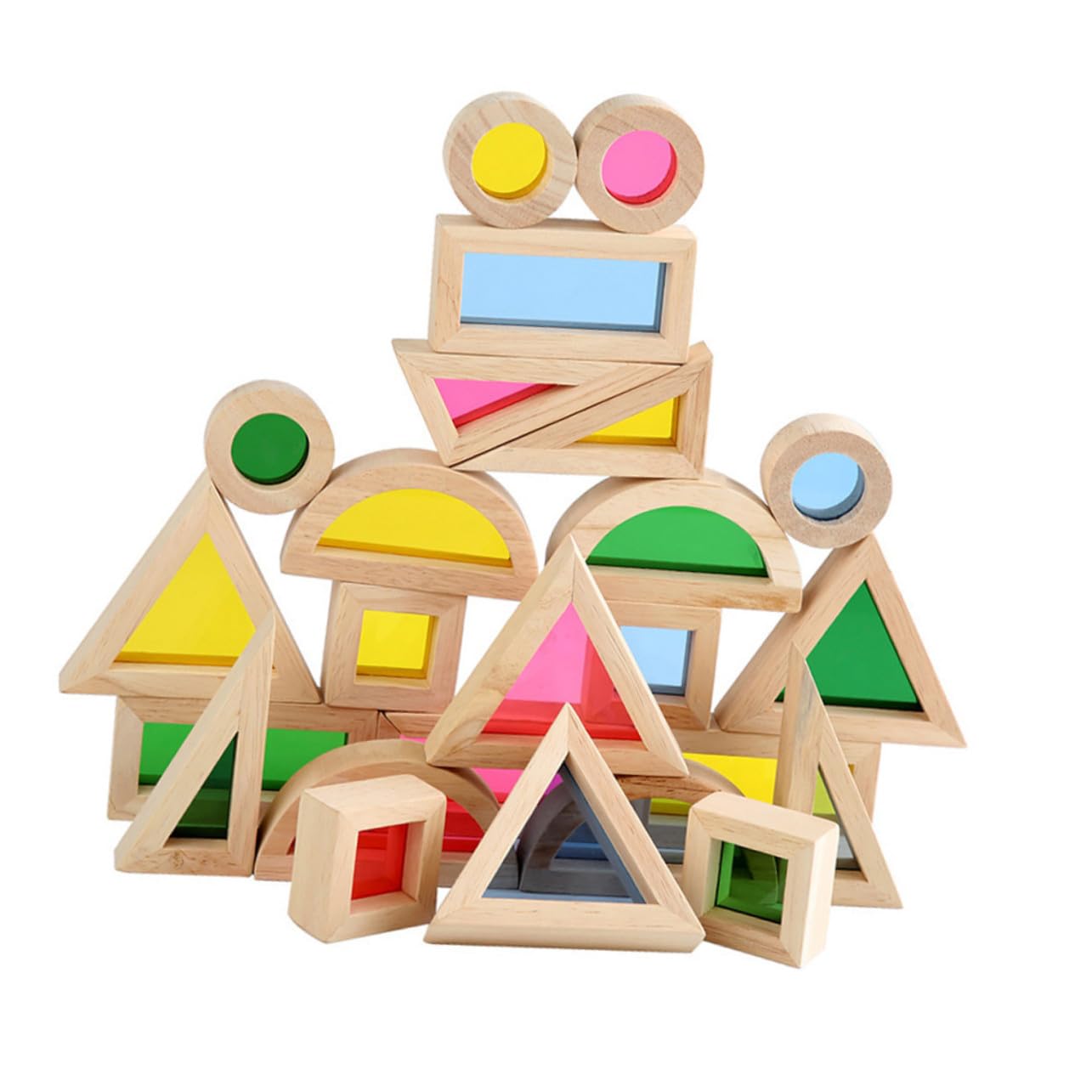 24 Blocchi in Legno Colorati Montessori Educativo per Riconoscimento Colori e Costruzioni Impilabili per Sviluppo Intelligenza e creatività