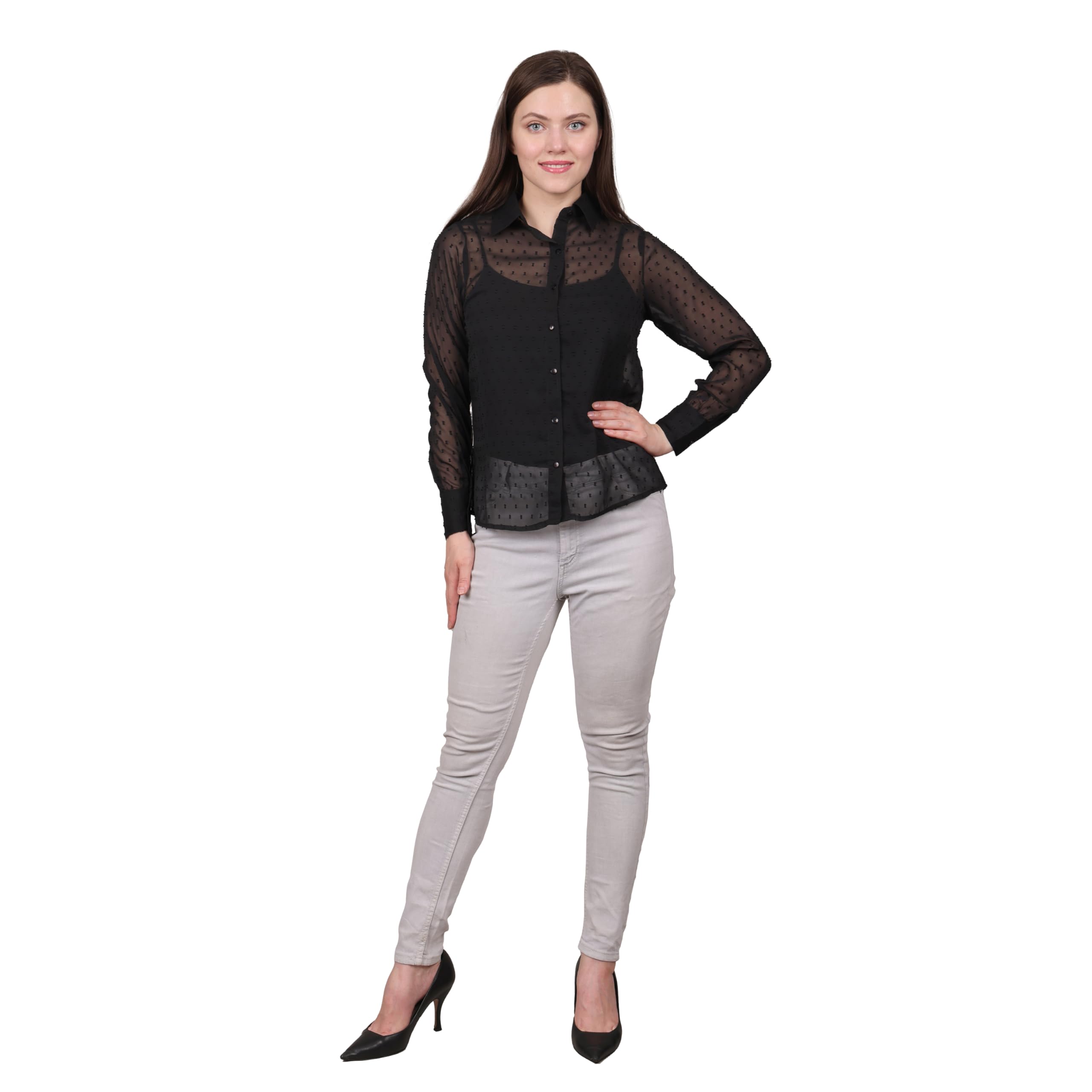 namo9 Full Sleeve Casual Shirt | Women Spread Collar Polyester Casual Dobby Shirt for Women Without Inner-picture-44