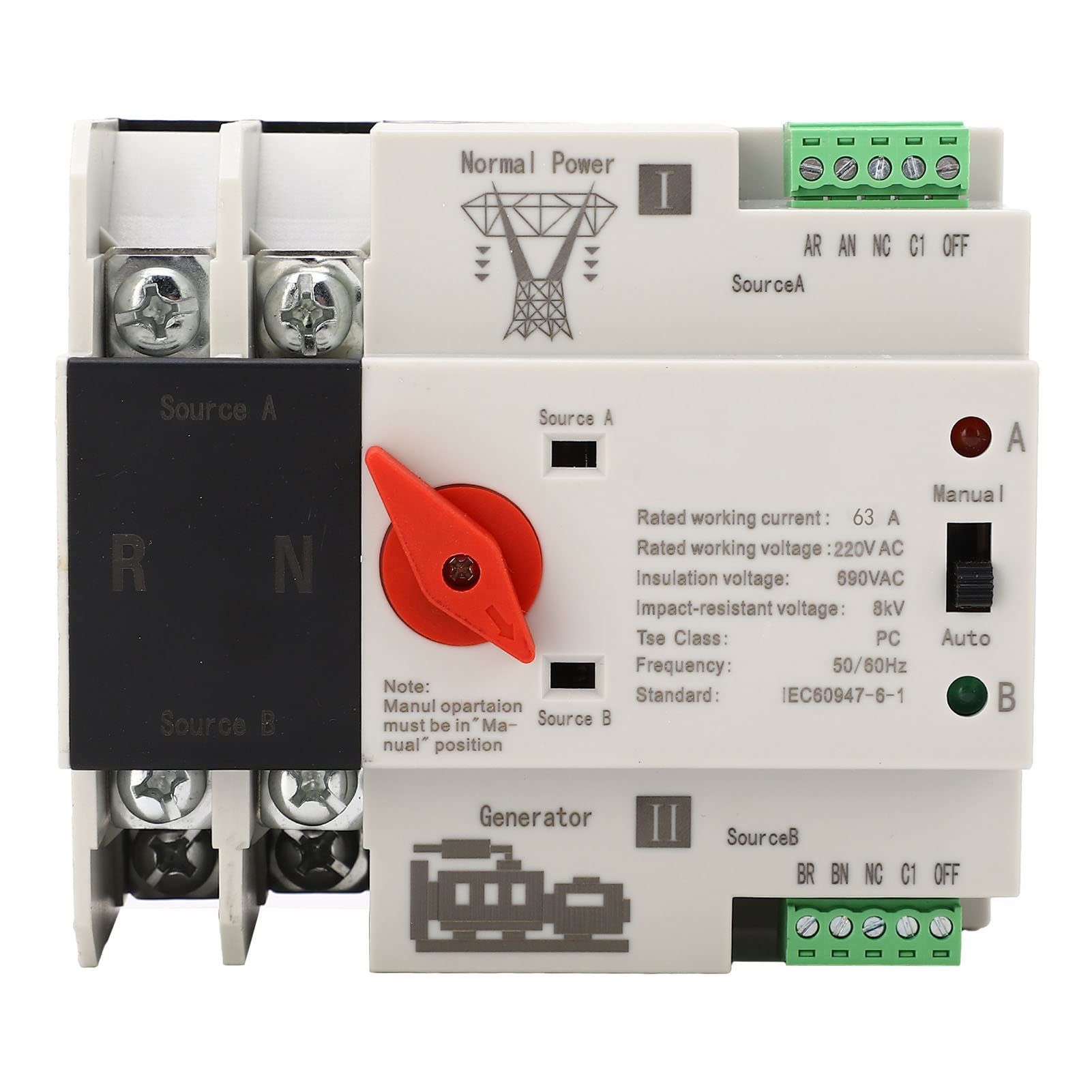 FTVOGUE Automatischer Transferschalter, 100A Dual Power Generator Umschalter, 110V 2-Polig mit WiFi-Steuerung, 63A ATS-Schalter