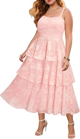 Plus Size Wedding Guest Dresses Summer Tiered Semi Formal Dress