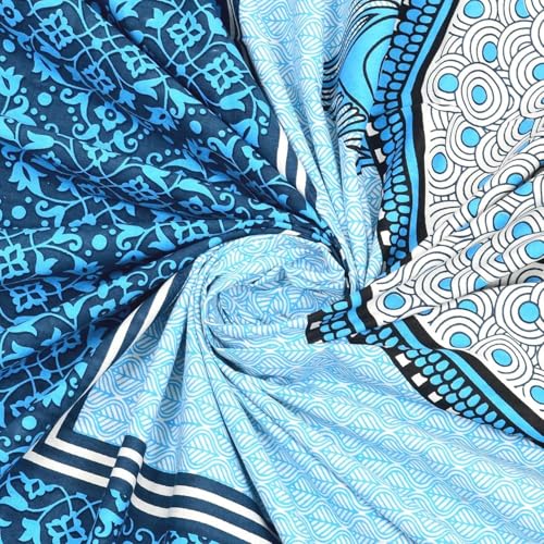 Image of Pure 100% Cotton Double Bed Sheet with 2 Pillow Covers (Bedsheet for Double Bed Cotton, Multicolour Jaipuri, Double Bed Sheet (Sky Blue & White, 90X100 Inch)