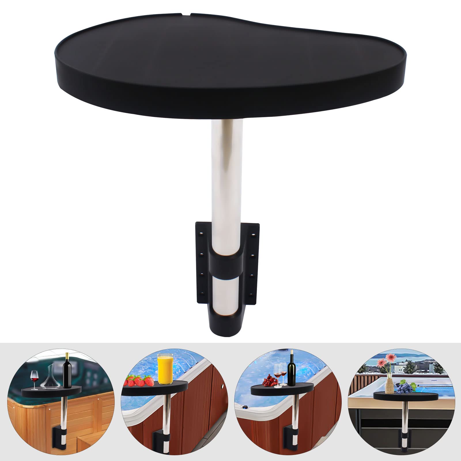 Plateau de spa noir - Design rotatif à 360° - Pour baignoires, piscines extérieures, jacuzzis - 59 x 37 x 53,5 cm
