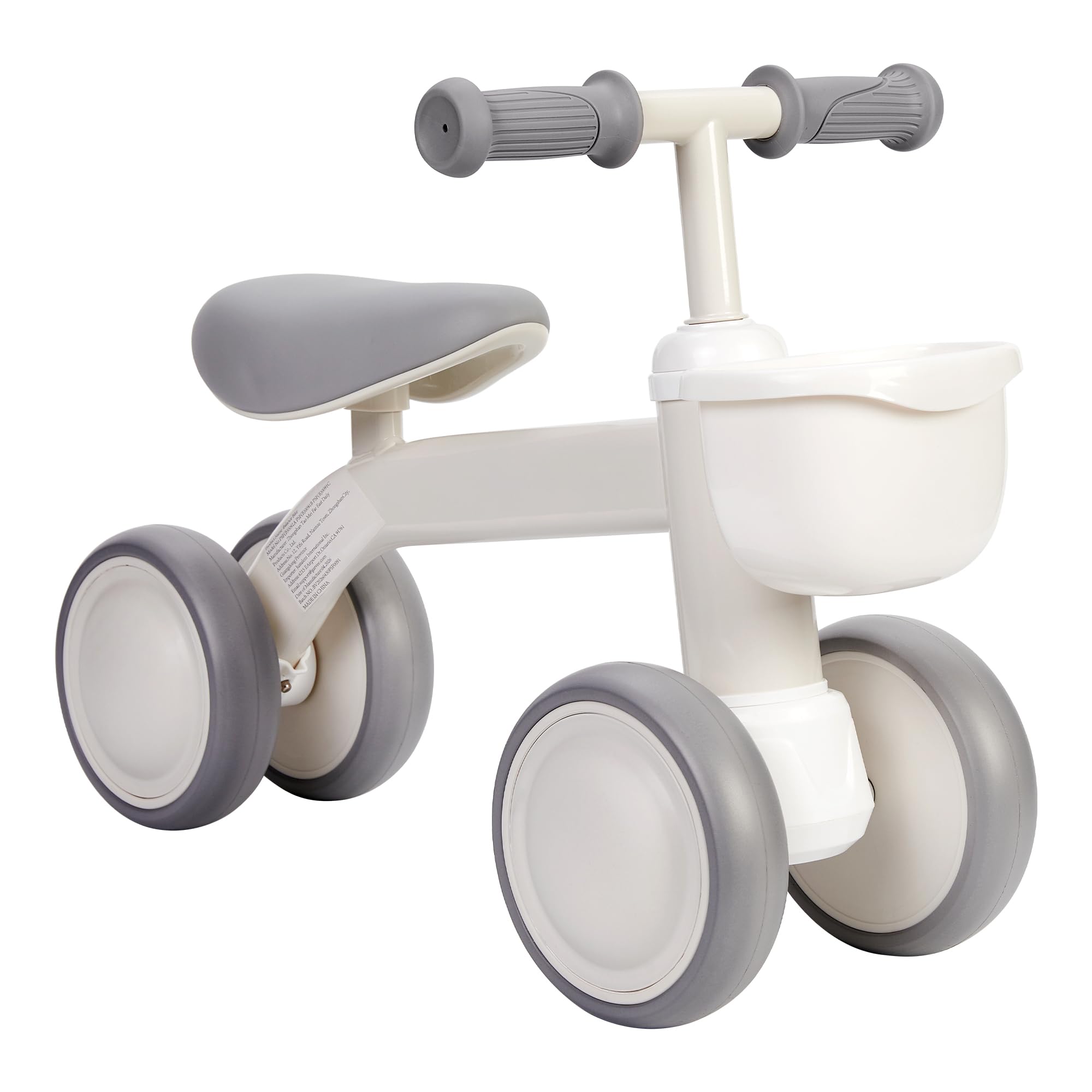 Garvee Draisienne Bébé 1 an 4 Roues, Vélo sans Pédales avec Panier, Blanc, Jouet Enfant pour 12-24 Mois