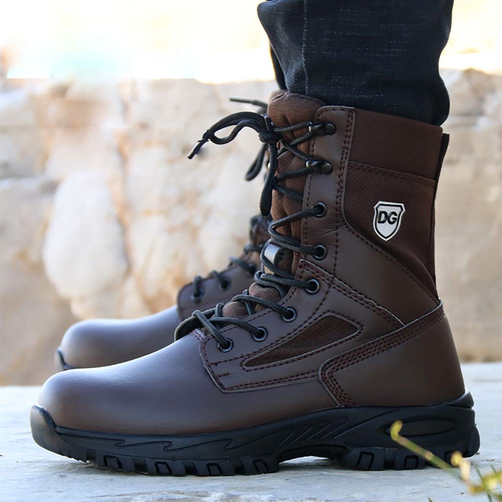 HAQX Black Leather Men's Boots Steel Toe Cap Combat Tactical Safety Ankle  Boots For Military Police Road Workers Welder Platform safety shoes (Color