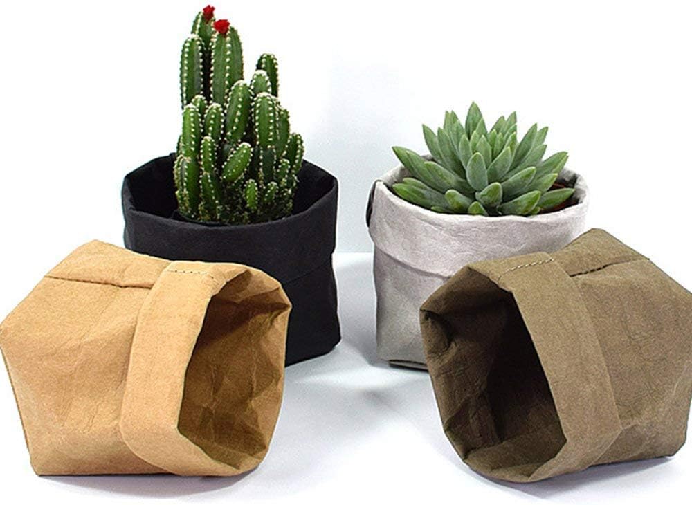 4Pack-4''x4''x7.8'' Mini Succulents Kraft Paper Flower Pot Cover Decoration Folding Washable Kraft Paper Storage Bag Container for Fruit Food Succulent Planting Household Wrap Pet (M)