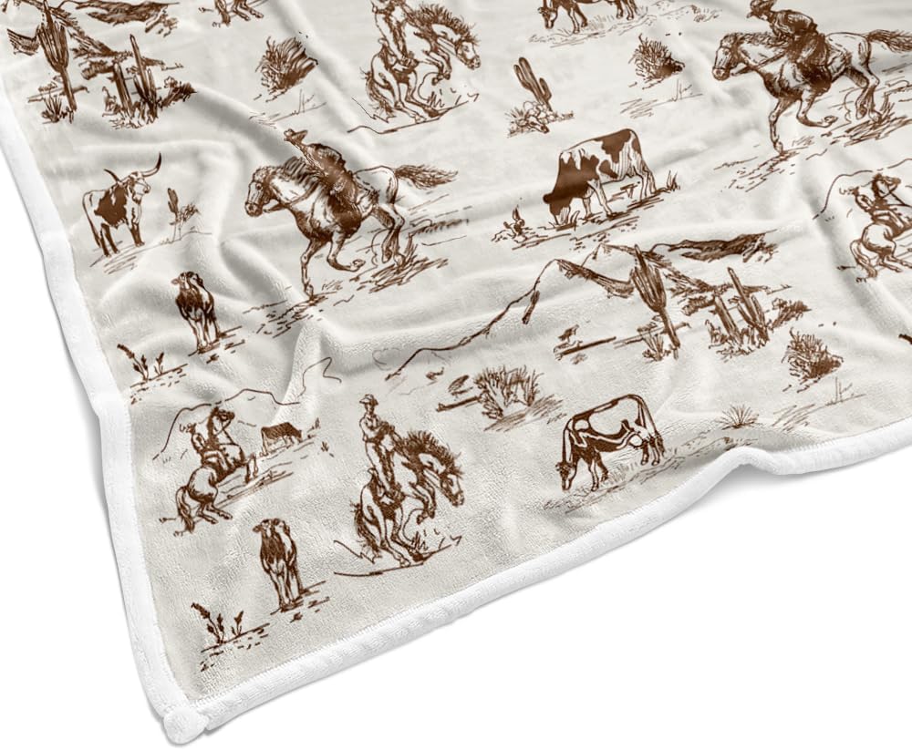 Western Cowboy Throw Blankets, Wild West Cowboy Ride Horse Desert Cactus Cozy Warm Bed Couch Blanket, Farmhouse Country American West Theme Fleece Flannel Throws to Decorate the Room and Bedroom - Image 5
