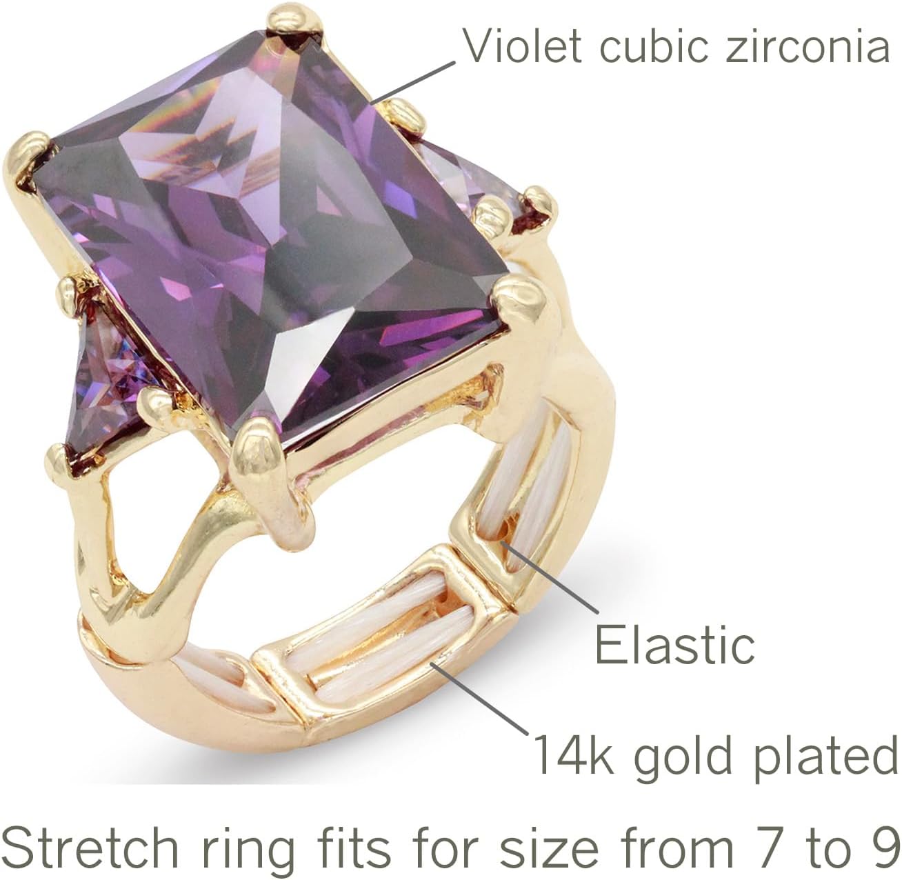 Lavencious Big Bold Radiant CZ Stones Stretch Rings for Women Size for 7-9 - Image 2