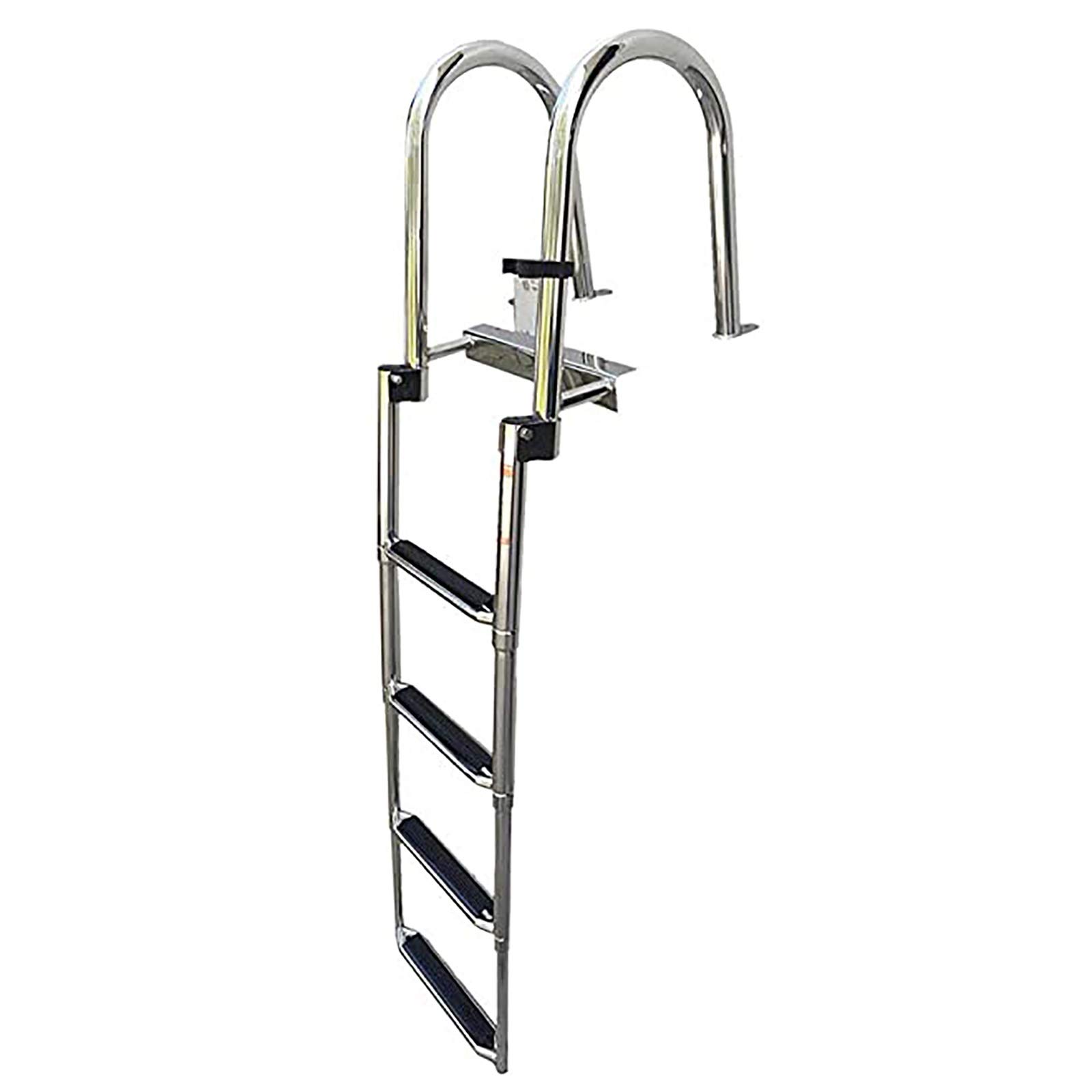 Swimming Pool 4 Step Telescoping Boat Ladder, Stainless Steel Extendable Ladder for Yacht/Boat, Non-slip Rubber Tread & Pedal Hand Railing Decoration