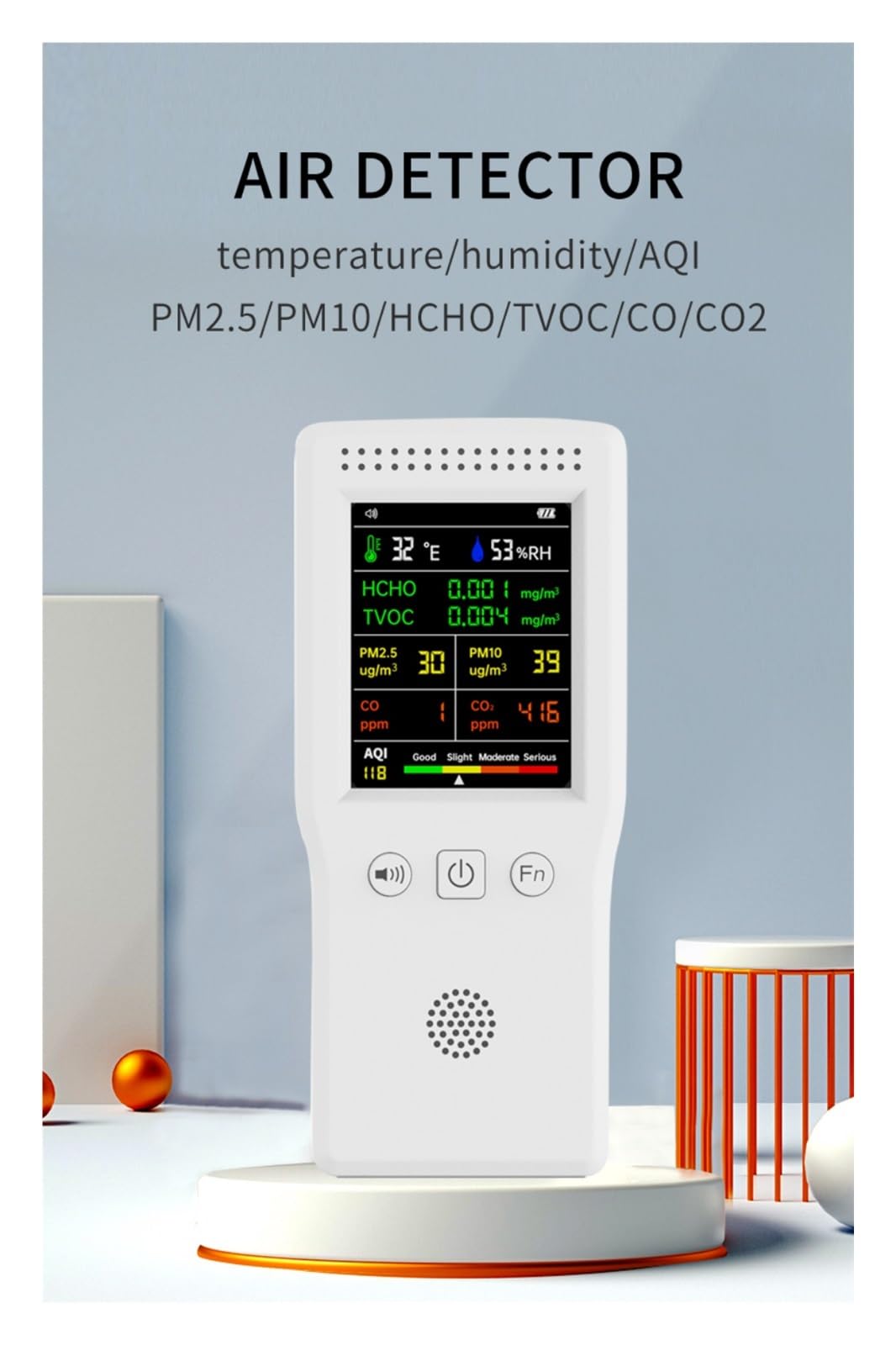 Licznik cząstek powietrza 9 w 1 detektor jakości powietrza ręczny miernik CO2 temperatura wilgotność PM2.5 PM10 HCHO TVOC CO CO2 Air Monitor z wyświetlaczem LCD(Wit)