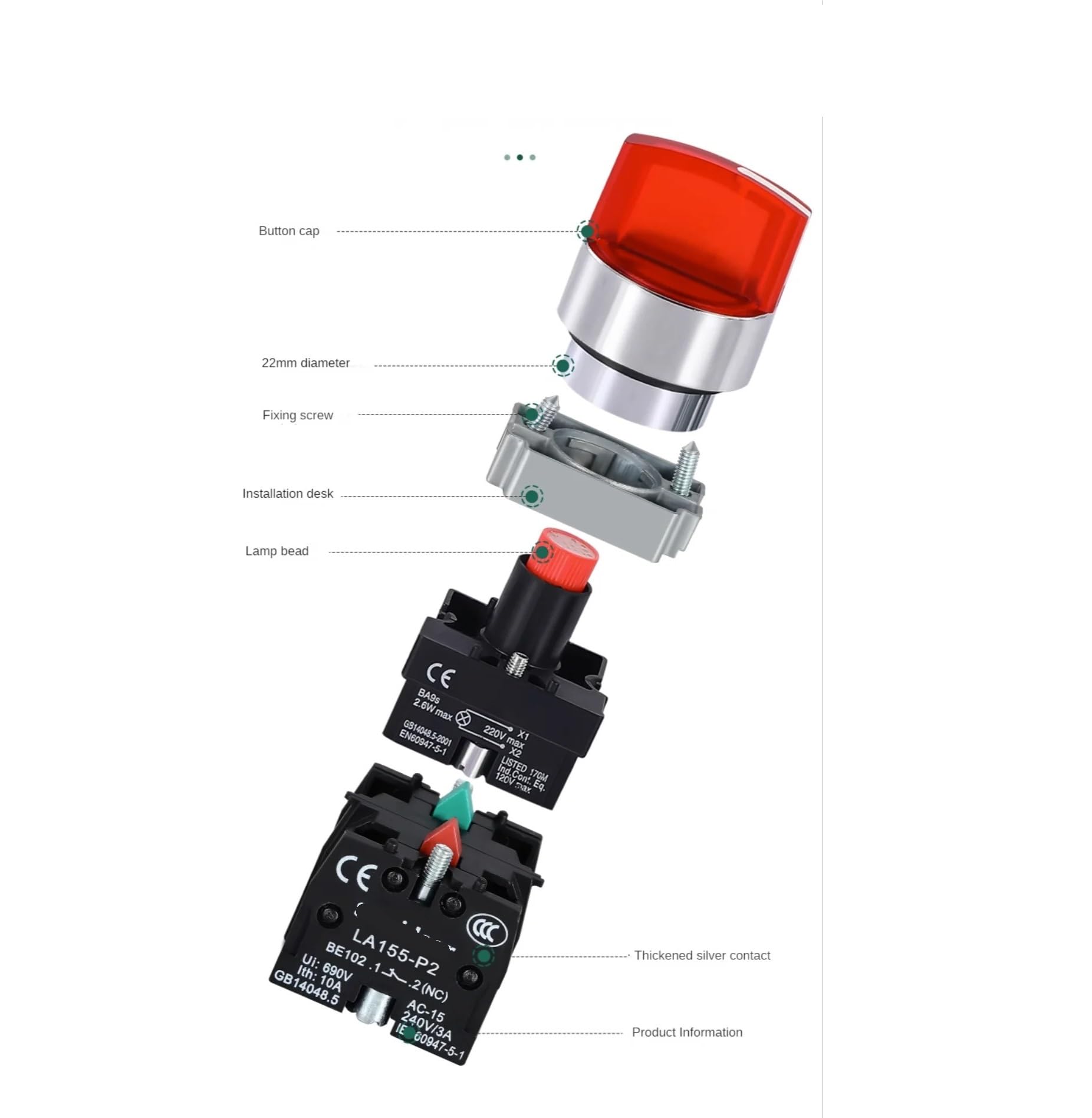 Przycisk przełącznika pokrętła 22 mm Natychmiastowy przełącznik obrotowy LED Light Snap 3-pozycyjny włącznik/wyłącznik zasilania 6V12V24V220V380V110V TURN(LOCKING_12V)