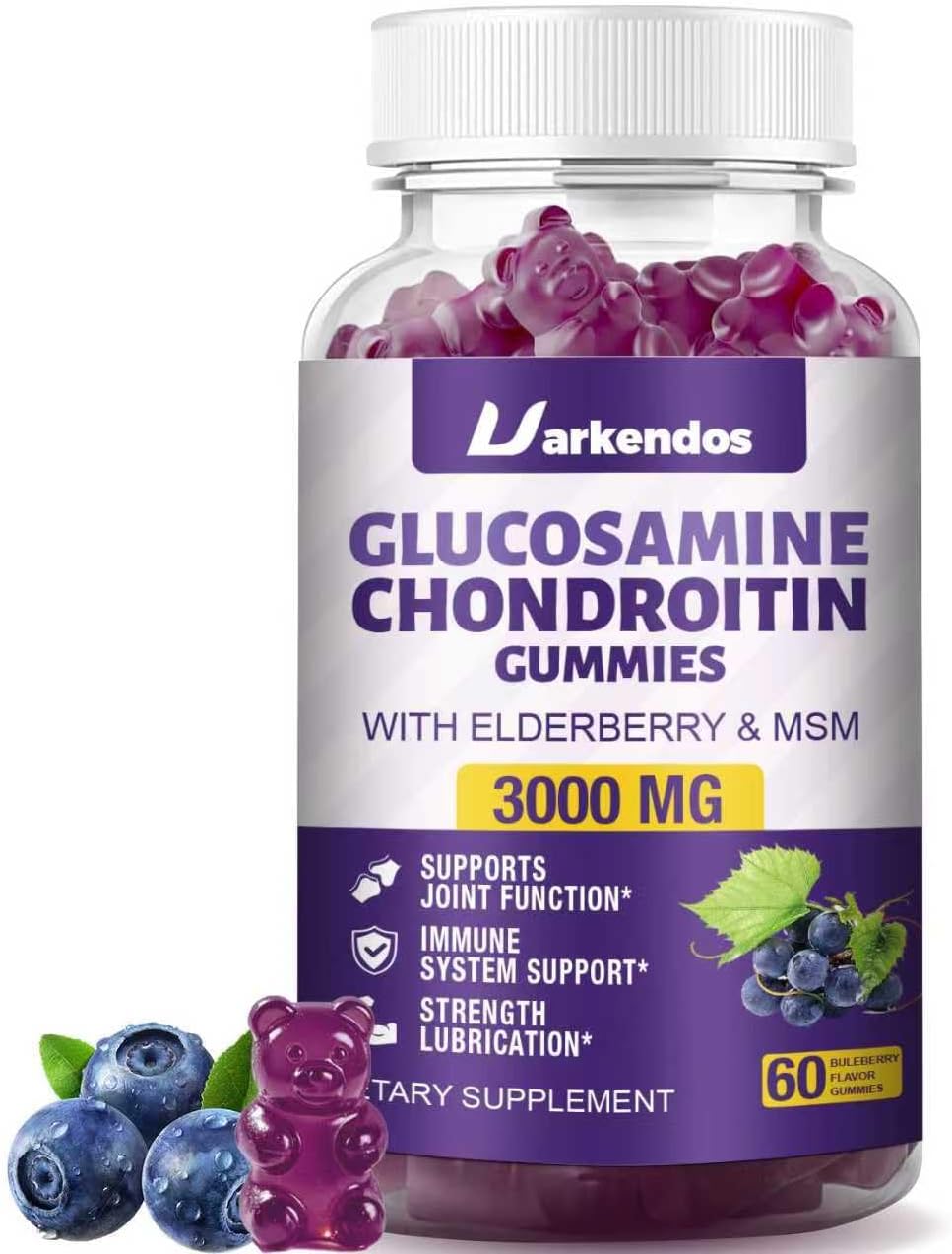 2 Packs 3000MG Glucosamine Chondroitin Gummies with MSM & Elderberry Extra Strength - Joint Support, Antioxidant Immune Support Supplement for Adults, Men & Women - 120 Blueberry Gummies