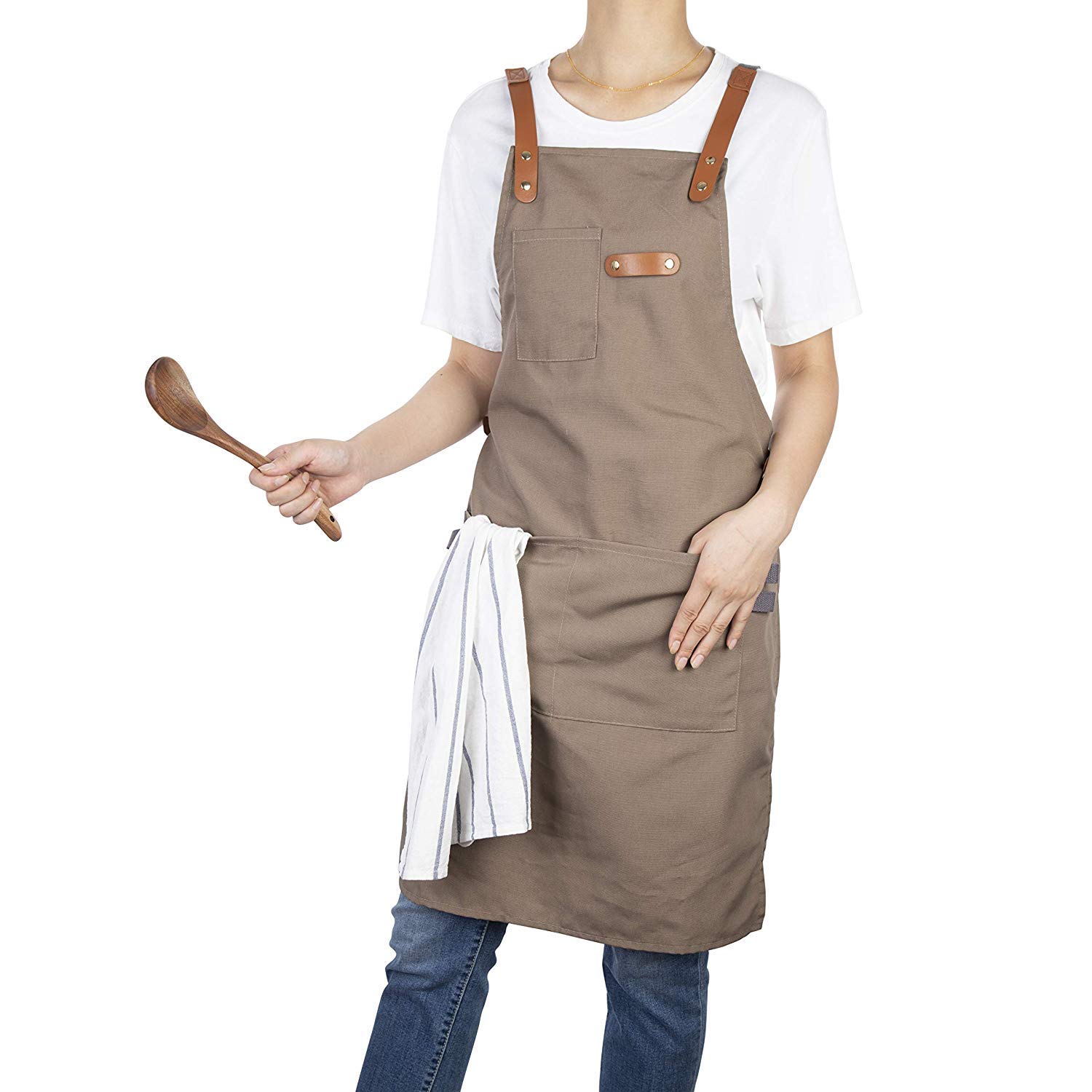 Amazon｜Neovivaキャンバスレザーエプロンポケット付きタオルループ