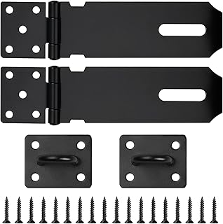 4in Shed Door Latch 2Pcs Hasp Staple Hasp and Staple Heavy Duty Padlock Hasp Shed Door Lock Latch Lock Shed Latch Shed Locks and Latches for Garden Sheds Underground Garages Bedrooms Cabinets (Black)