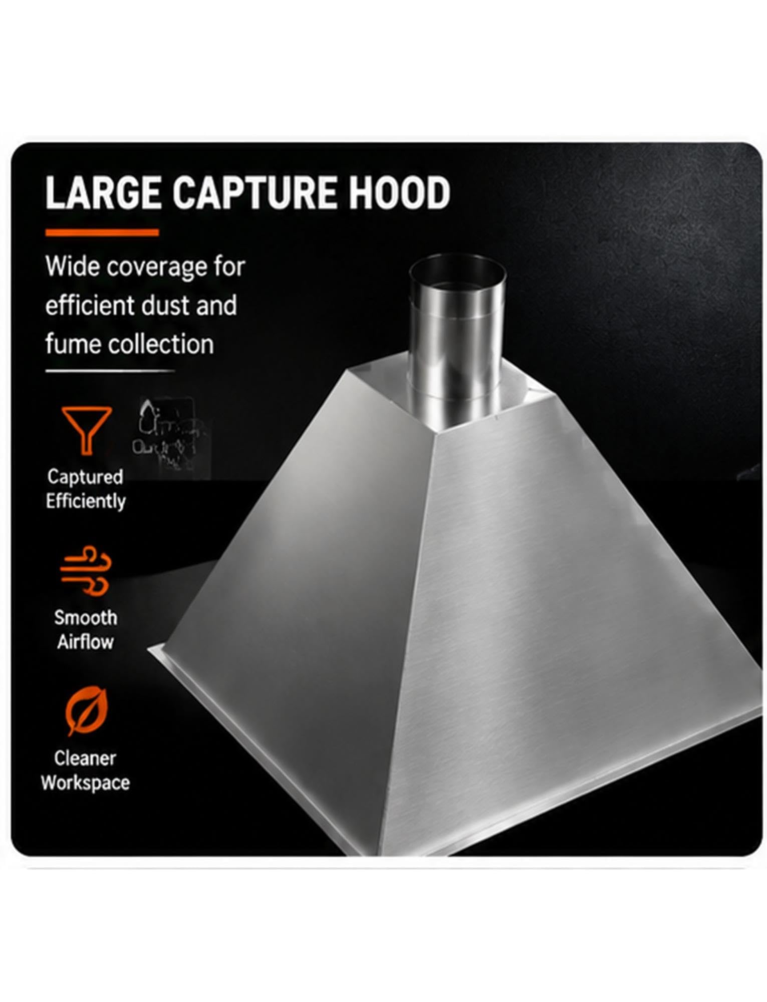 Campana extractora industrial de acero galvanizado para polvo y humos