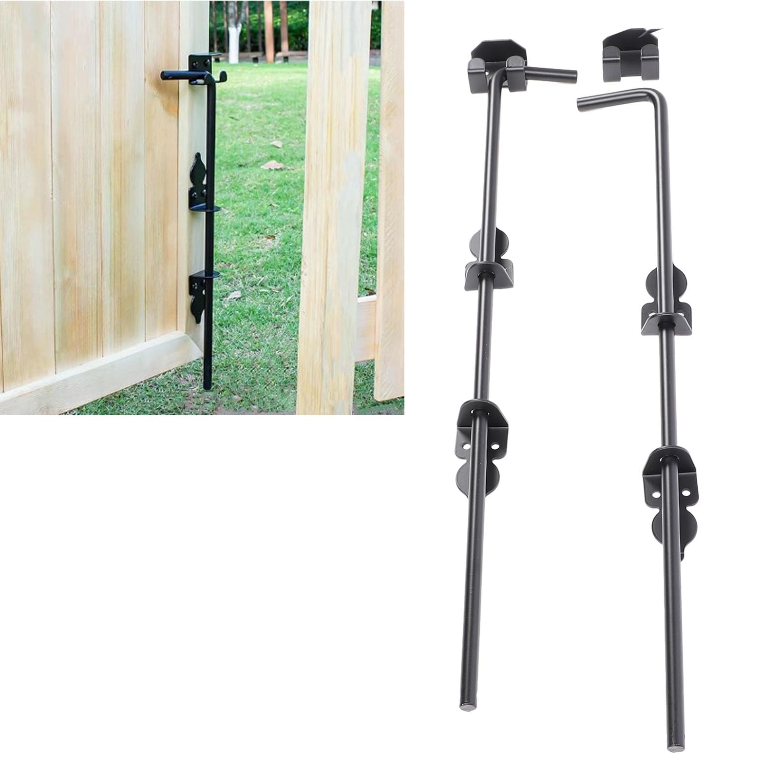 Srliya Barra de Caída de Puerta Resistente, 24 Pulgadas, 2 Piezas, Hardware Resistente y Duradero para Asegurar Cercas de Metal y Madera