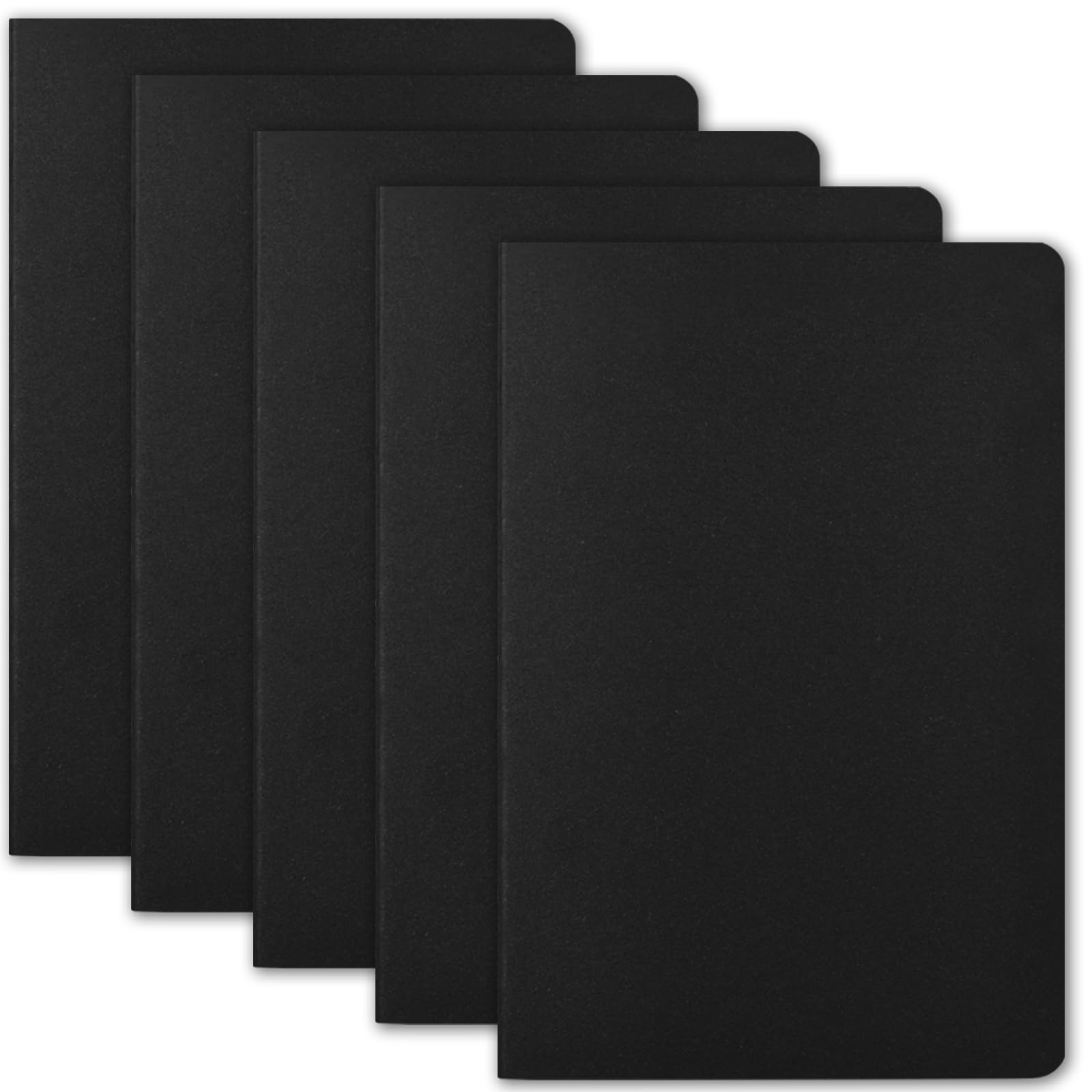 Cahiers Lignés A5 Lot de 5 Blocs Carnet de Notes Couverture Kraft Noire 60 Pages