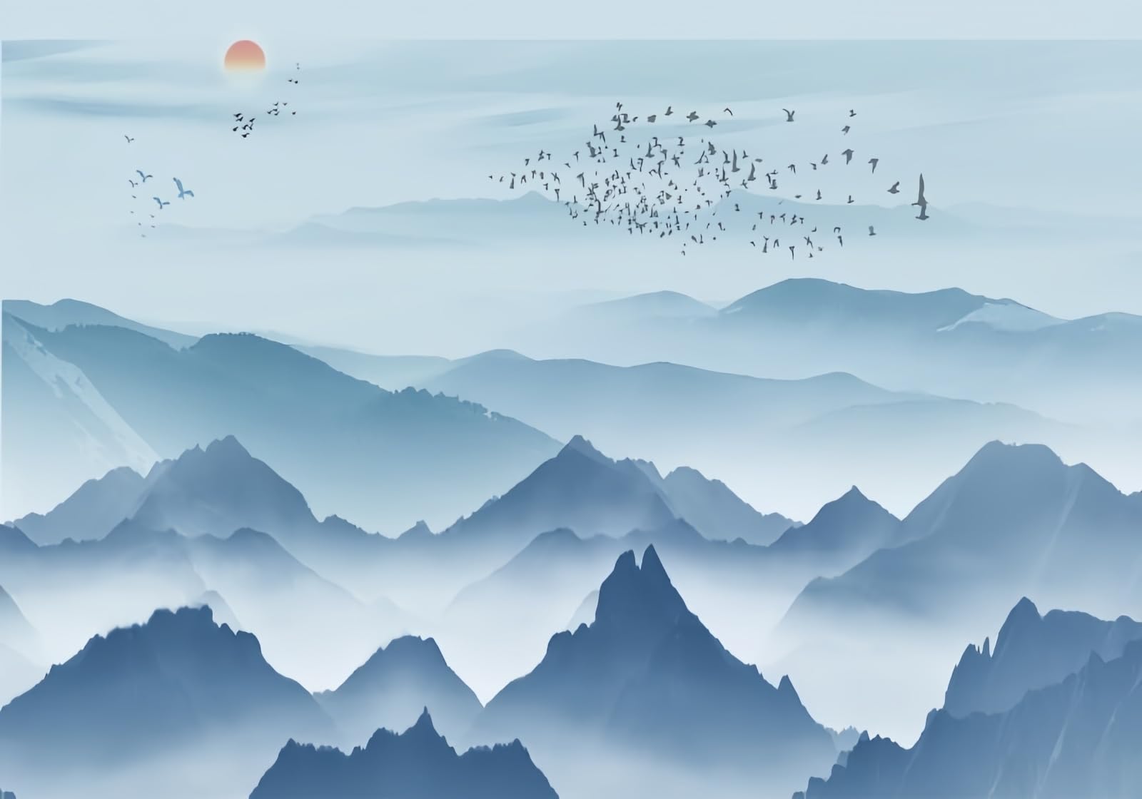 Gdkldfg Blue Mountains Zen Landscape Wallpaper,Non-Woven Poster,Wall Mural For Living Room Bedroom Feature Wall Decoration 400X280cm