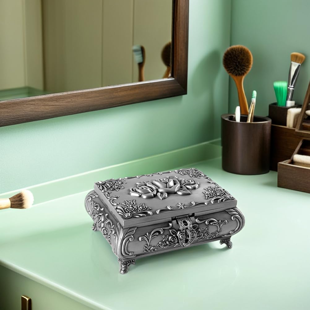Vintage Schmuckkästchen aus Metall in Rechteckform, Silber