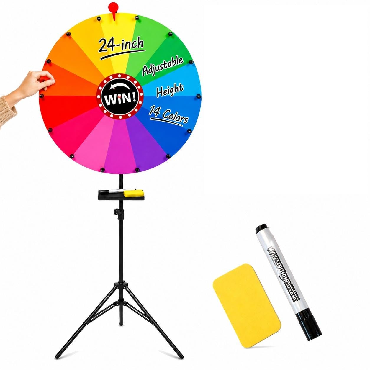 Spin the Wheel Roue avec support 61 cm Roue de prix réglable 14 | Tirage de loterie, design rotatif
