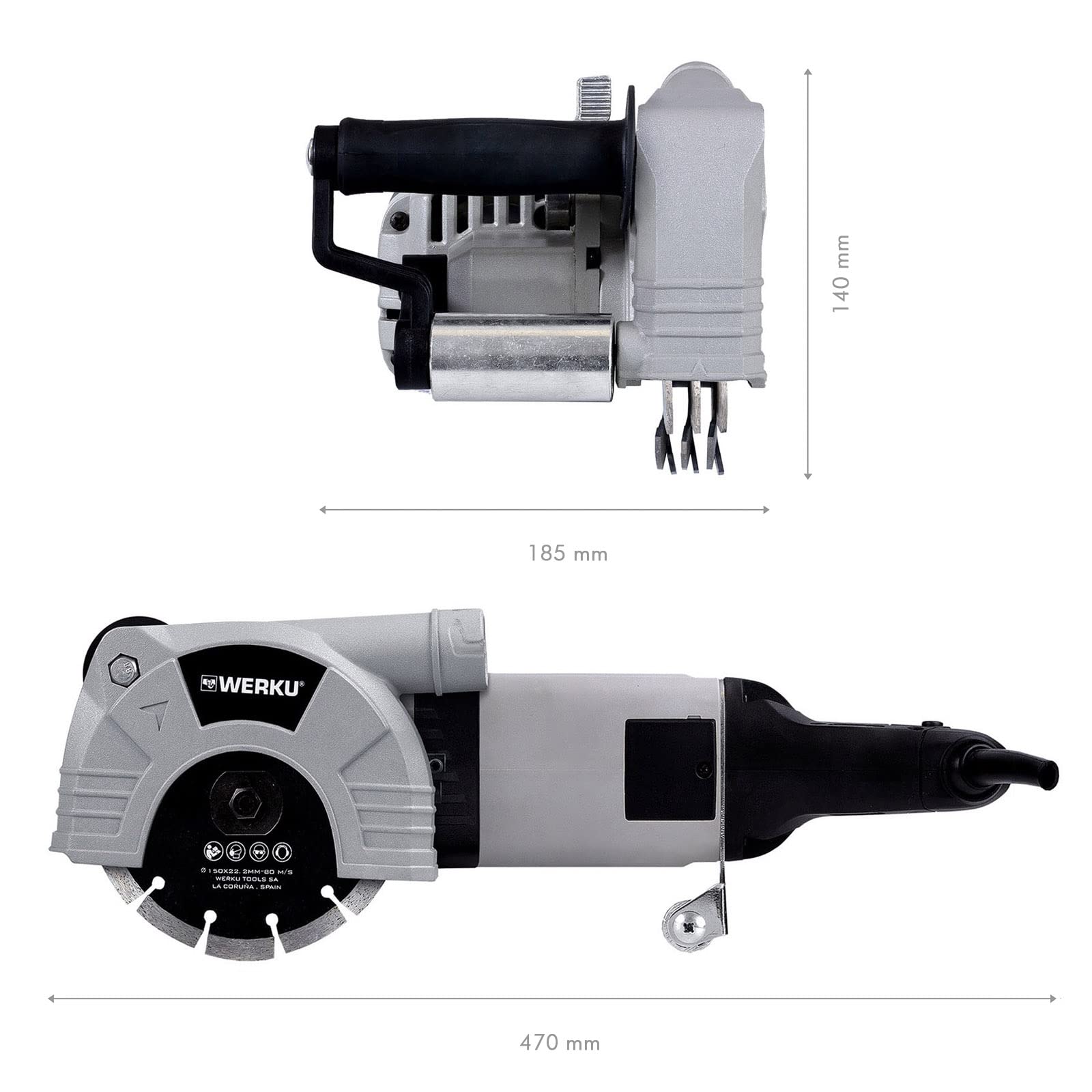 Werku WK403230, Rozadora Circular Paredes, Calidad Profesional, Potencia 2400 W, Disco 150 mm, Incluye Disco Corte Triple Hoja y Maletín Transporte