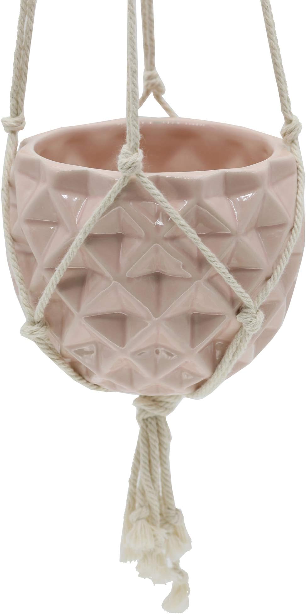 Flora BundaHanging Planter for Succulent 5" Ceramic Macrame Gloss Pink