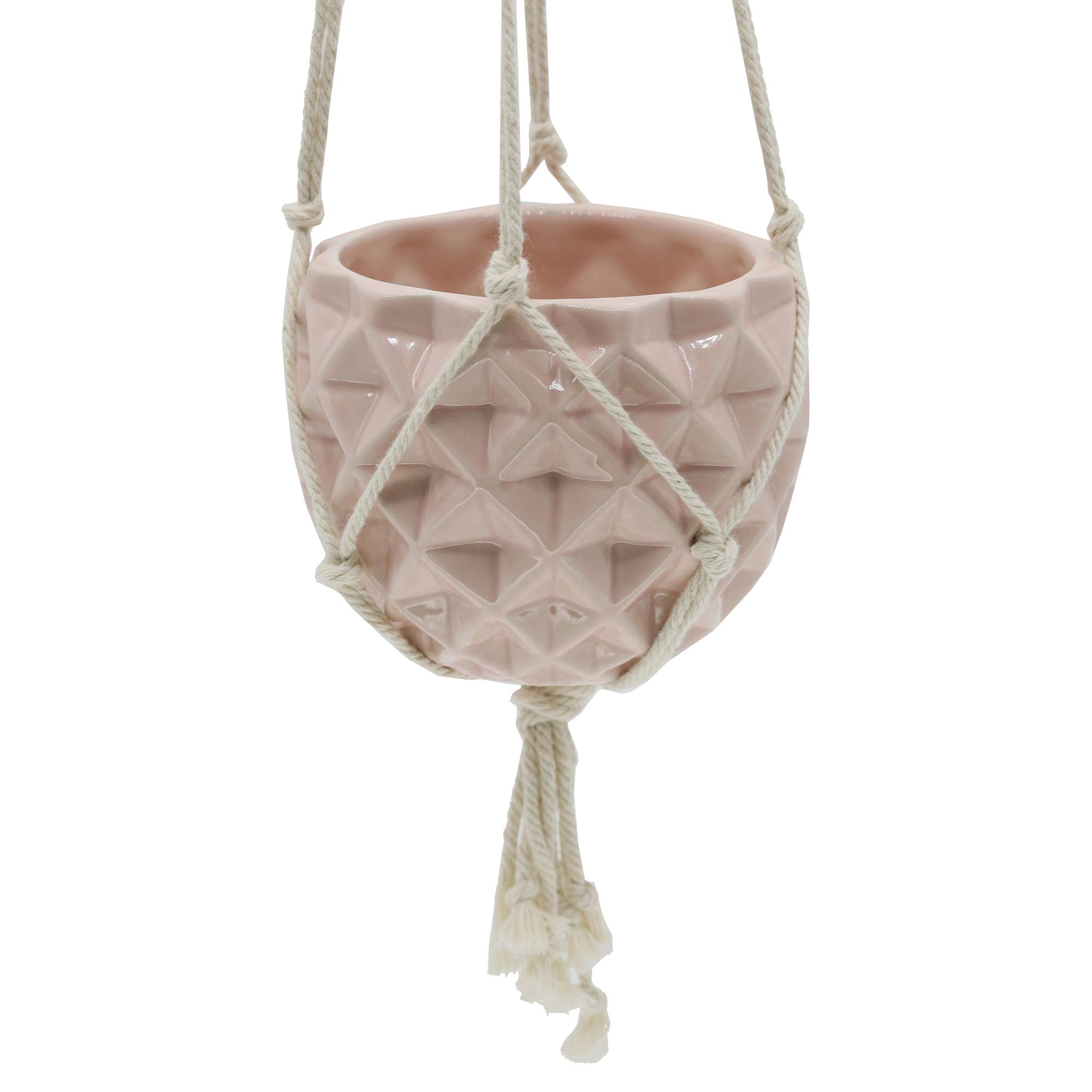 Flora BundaHanging Planter for Succulent 5" Ceramic Macrame Gloss Pink
