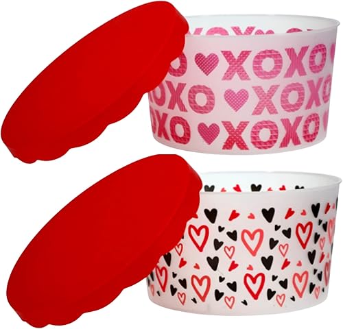 KS - Tinas de plástico de San Valentín con tapas festoneadas recipientes redondos para alimentos para galletas caramelos botes almacenamiento