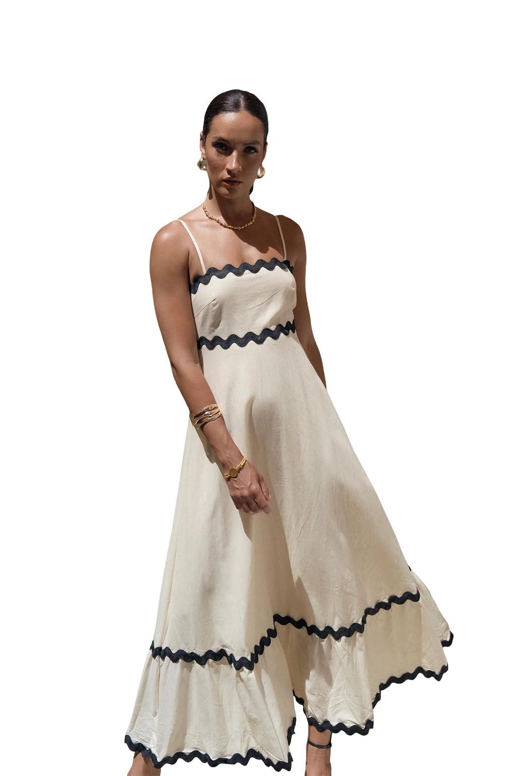sheetal associates Women’s Fit & Flare Maxi Dress with Wavy Trim| Sleeveless and Spaghetti Strap Neck| Cotton Long Maxi-picture-12
