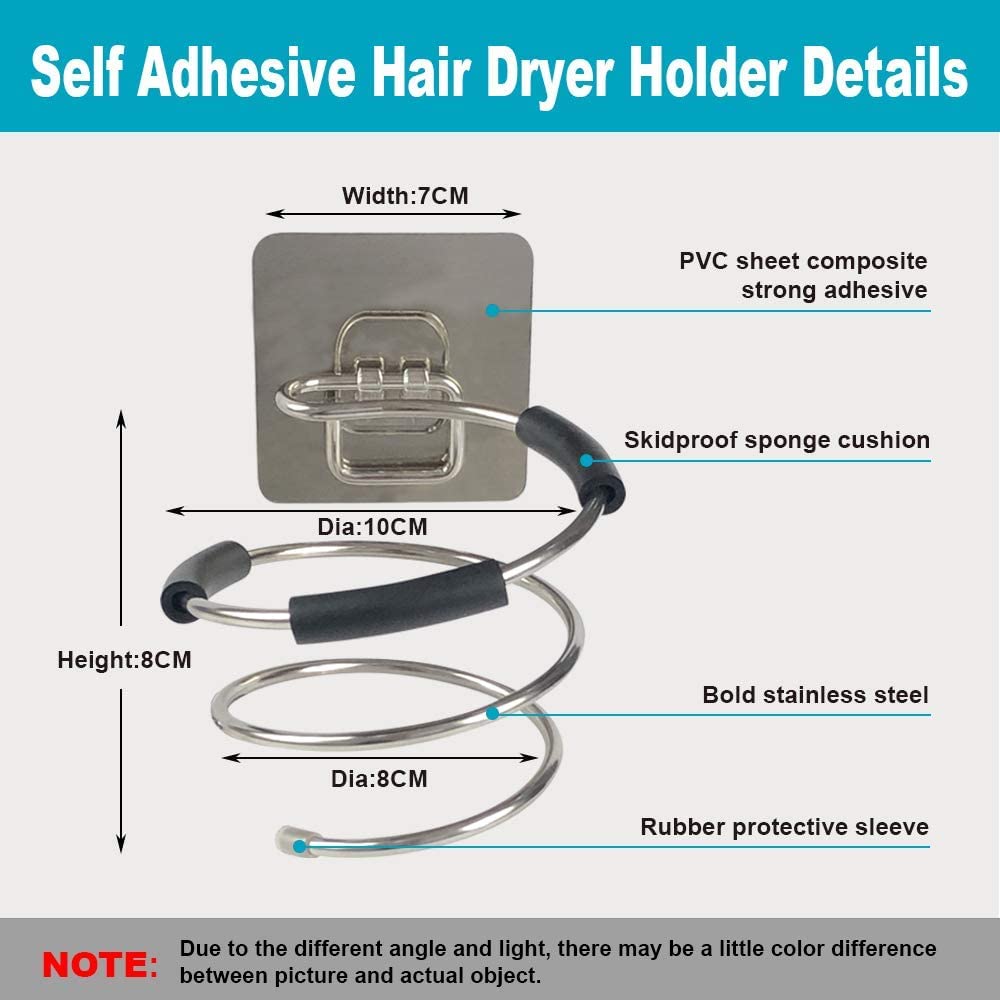 ARQIVO Spiral Hair Dryer Holder Wall Mounted Storage Organizer Rack Blow Dryer Holder Punch-Free Stainless Steel Hairdryer Holder Bathroom Shelf (Silver) 1