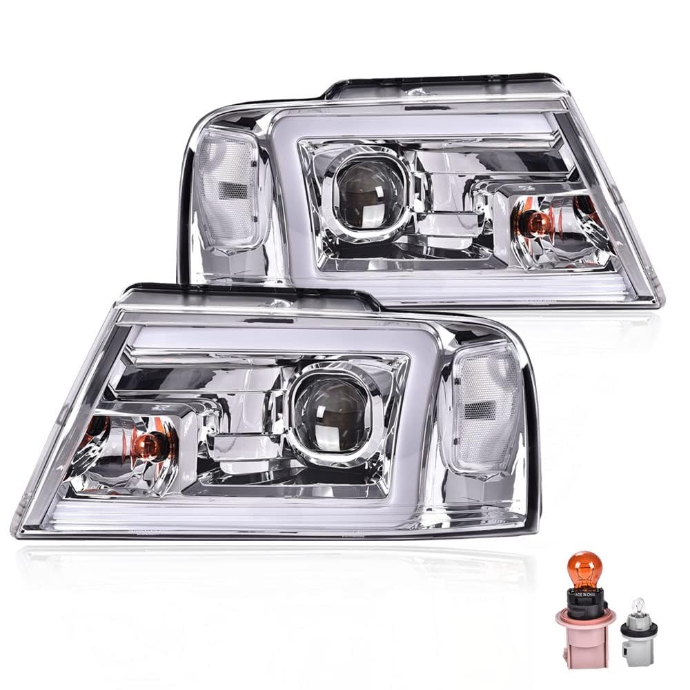 CROSSDESIGN LED DRL Headlights Compatible with Ford F150 2004-2008 / Fits Lincoln Mark Lt 2006-2008 Clear lens Chrome Housing Clear Reflector