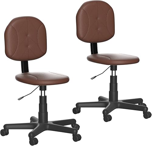 VECELO Sillas de trabajo pequeñas para computadora, sin reposabrazos, de piel sintética, respaldo bajo, con giro silencioso de 360, altura ajustable