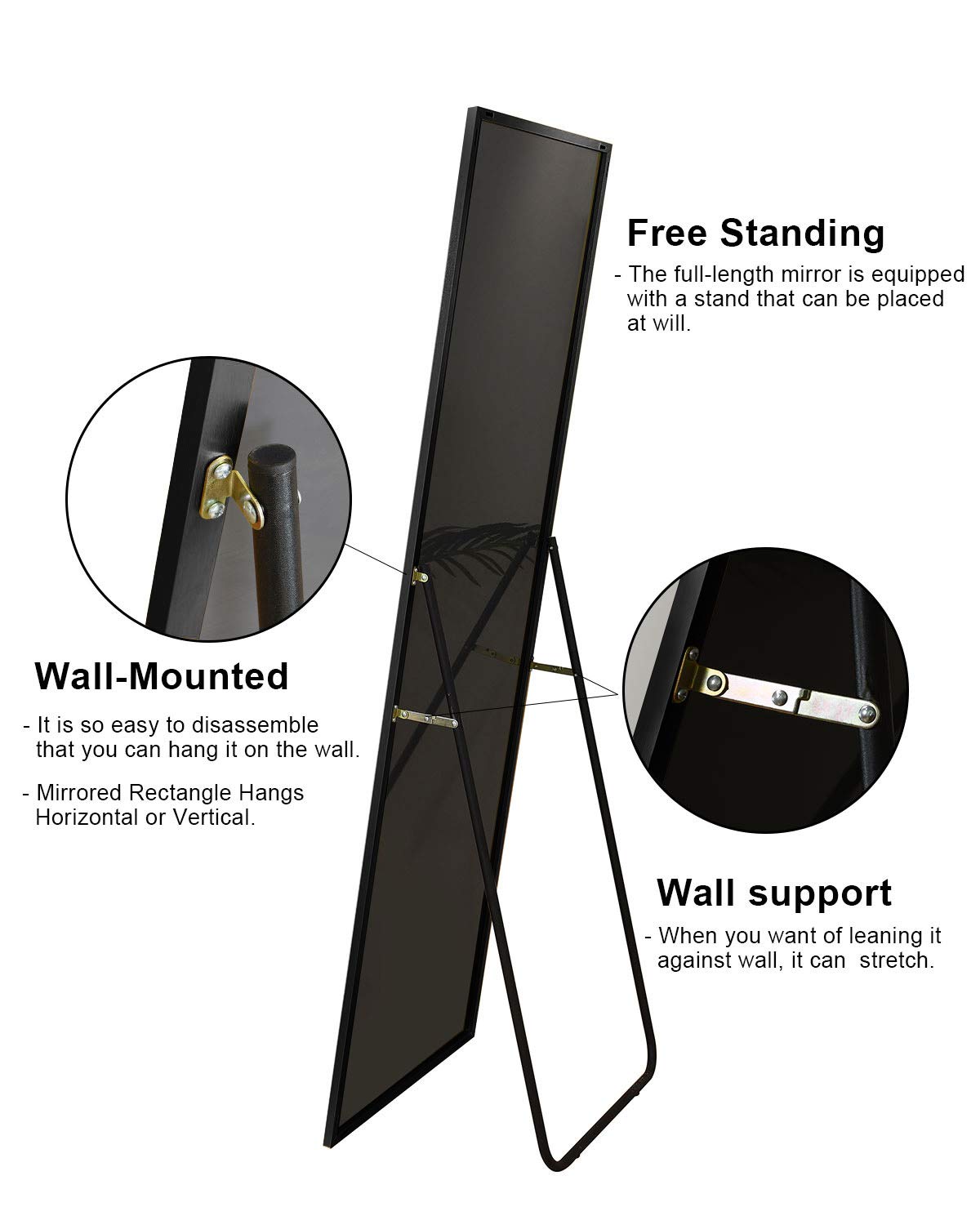 Buy TinyTimes 65"×22" Full Length Mirror, Floor Mirror with Stand, Full