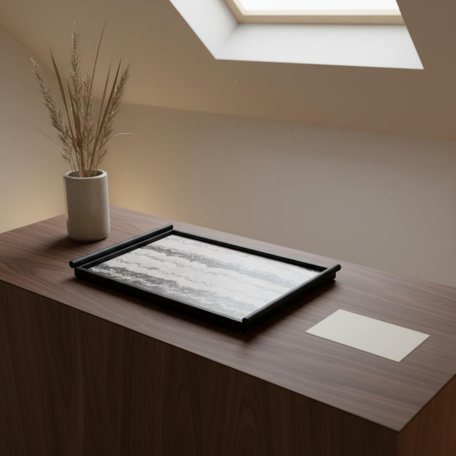 Milageto Bandeja Texturizada Decorativa Metálica Servir Centro; Acabado con Borde Oscuro Adecuada para Escritorio Consola Mesa, Grande, Bandeja Texturizada