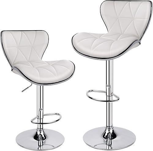 Miniatura 14 de Taburetes de bar giratorios ajustables con respaldo de cáscara, cuero sintético acolchado con espalda, juego de 3 (gris claro) Gris claro,Blanco