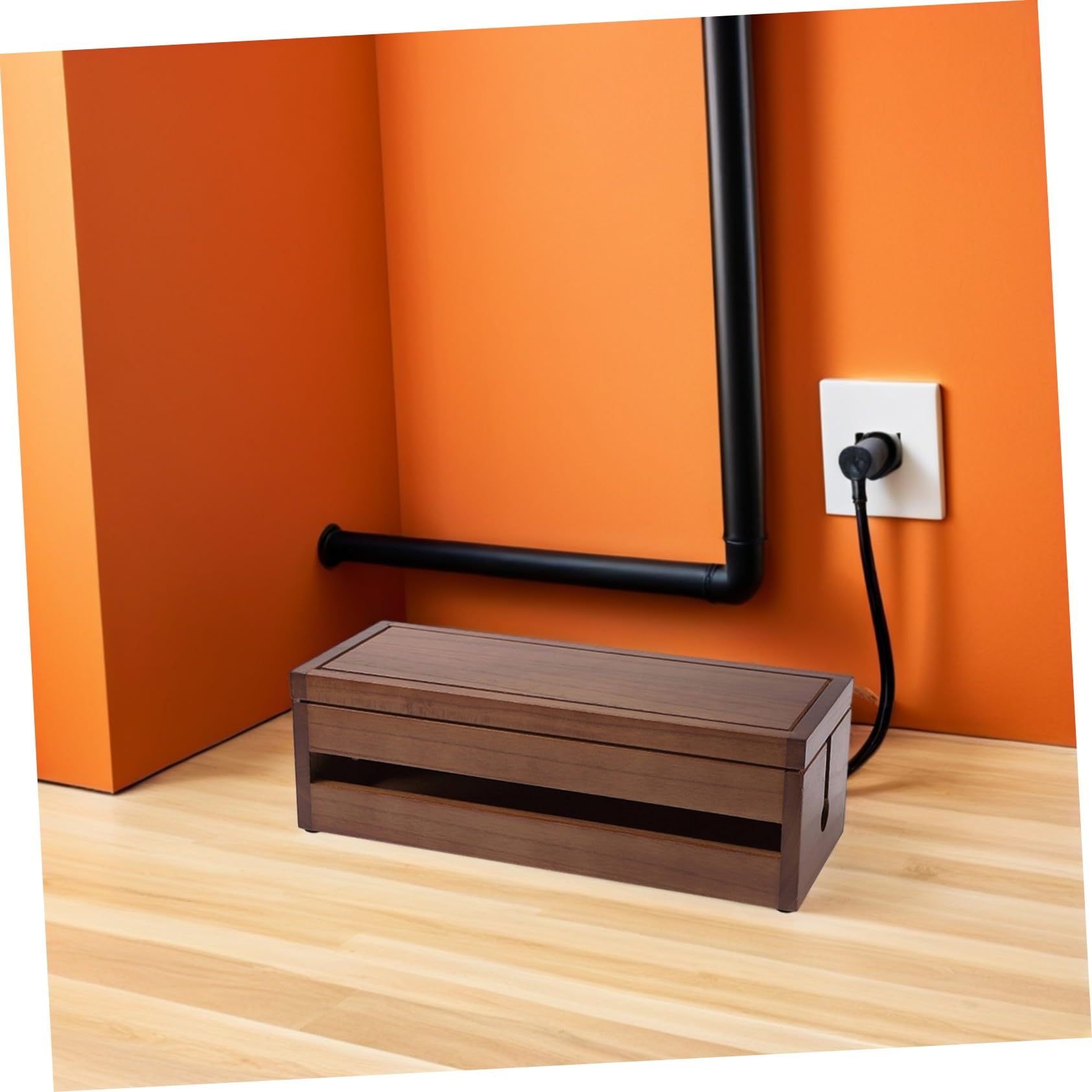 Caja de Almacenamiento de Madera para Cables y Enchufes, Café, Grande