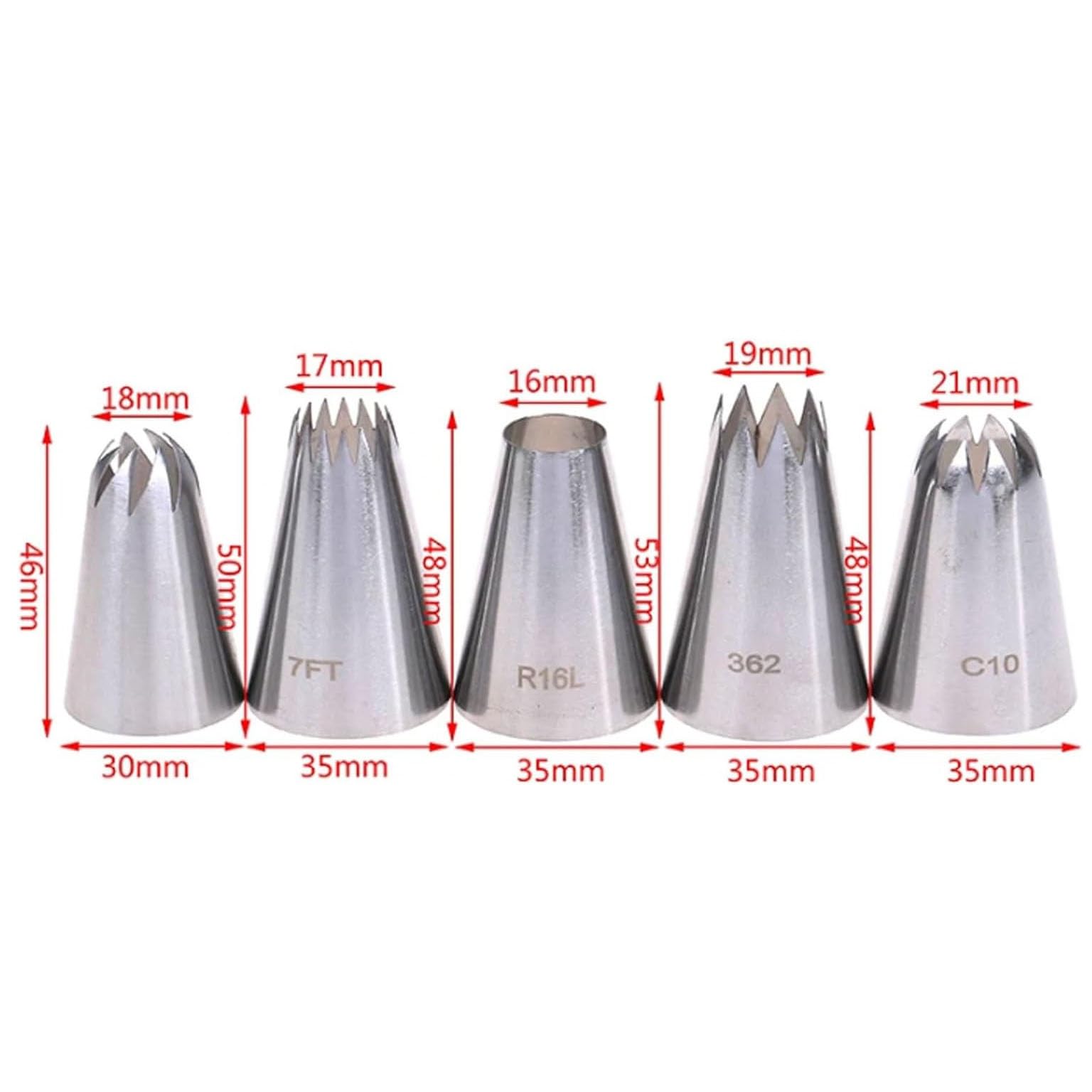 5-teiliges Spritztüllen-Set aus Edelstahl, Spritztüllen, Dekoriertüllen, Sahnetüllen, russische Tüllen, Backtüllen