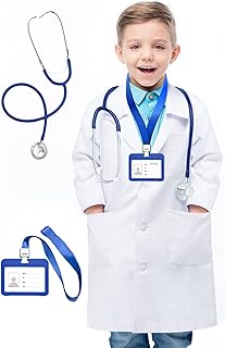 Doctor Costume Kids, Lab Coat for Kids with Working Stethoscope and ID Card,Doctor Scientist Costume for Boy Girl - Buy now