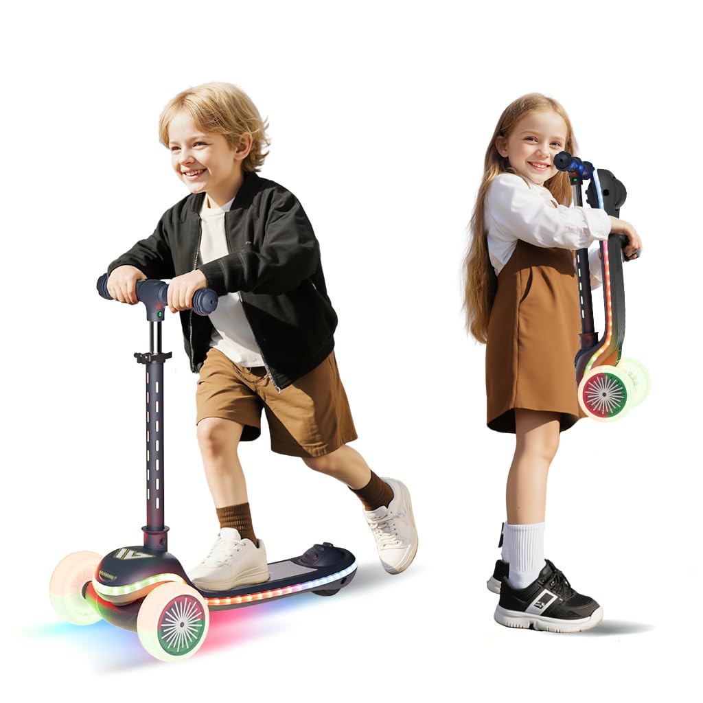 Winhope Kids Scooter, 3 Wheel Scooter for Kids Ages 2-8 with LED Light-Up Wheels, Adjustable Handlebar & Wide Anti-Slip Deck, Toddler Scooters with Rear Brake for Boys Girls up to 100 Lbs