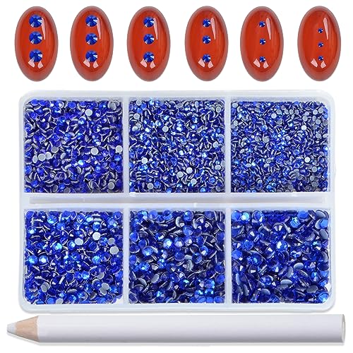 Image of Bymitel Hotfix Crystal Rhinestones Round Gems for Crafts,Mixed 6 Sizes with Wax Pencil Kit, Sapphire 1.3-3.2mm(SS3-SS12 /8000pcs)
