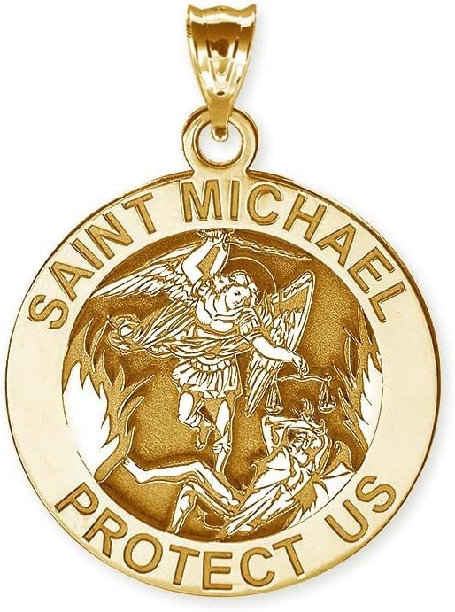 PicturesOnGold.com 14K Yellow Gold Saint Michael Religious Medal - 1 Inch Size of a Quarter