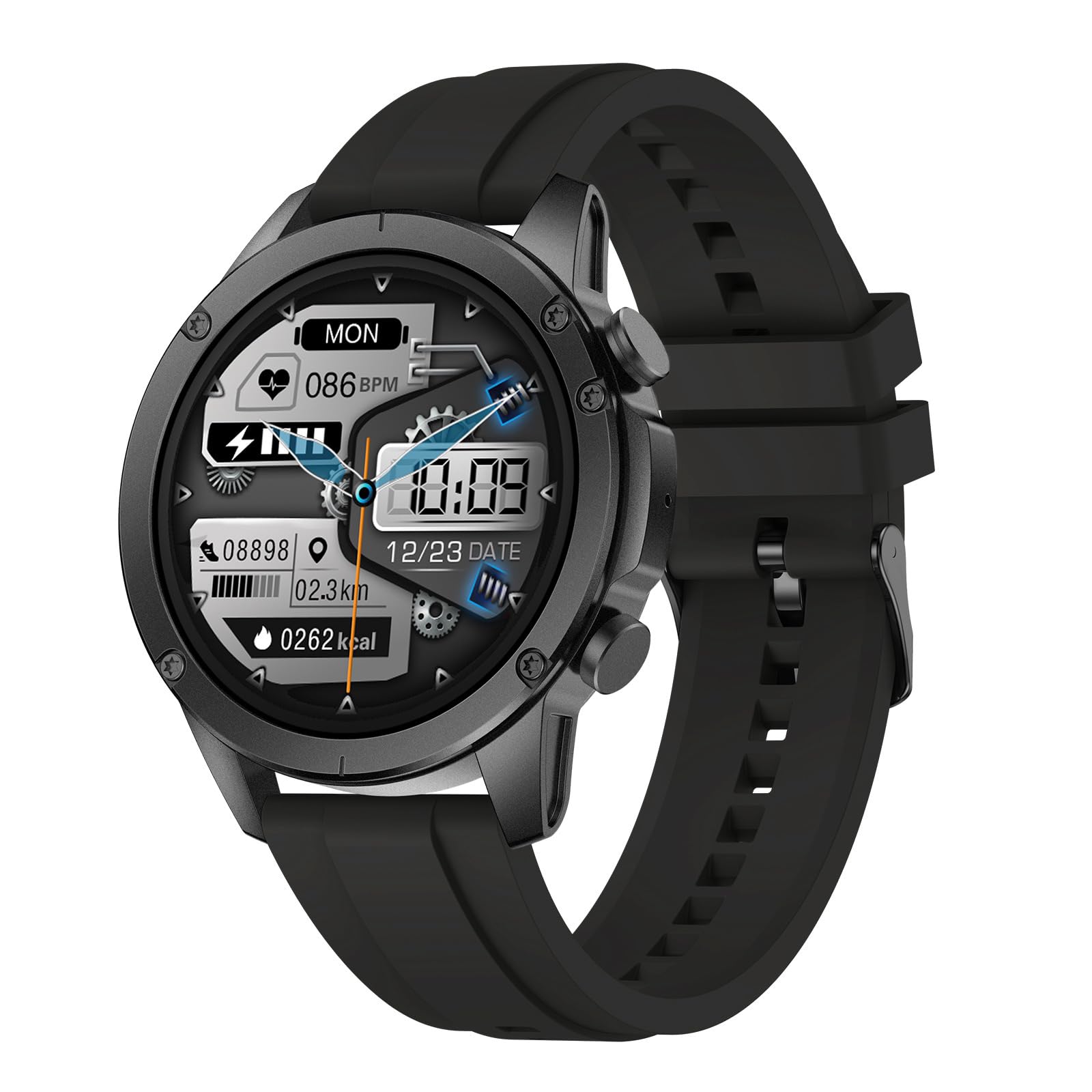 Smartwatch Uomo Militare, 1.43" AMOLED Orologio Smartwatch con Chiamate Bluetooth, 120 Sportive Smart Watch con Contapassi/Sonno/Cardiofrequenzimetro/SpO2, Impermeabil IP68 Smartband per Android iOS
