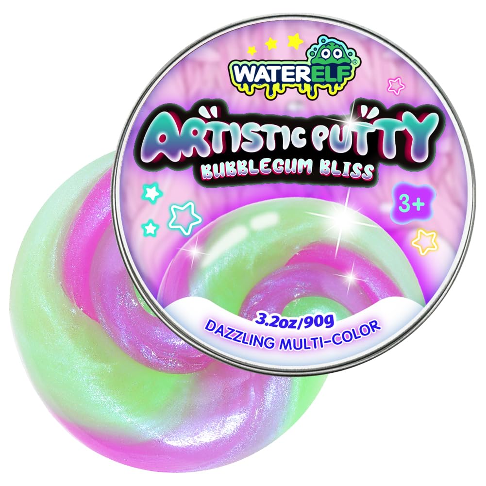 WATERELF Play Putty Slime for Kids, Fidget Sensory Artistic Therapy Putty Toys for Boys Girls Adults, Stress Relief Non-Sticky, 3.11 Inch 3.2 Oz – Green/Purple