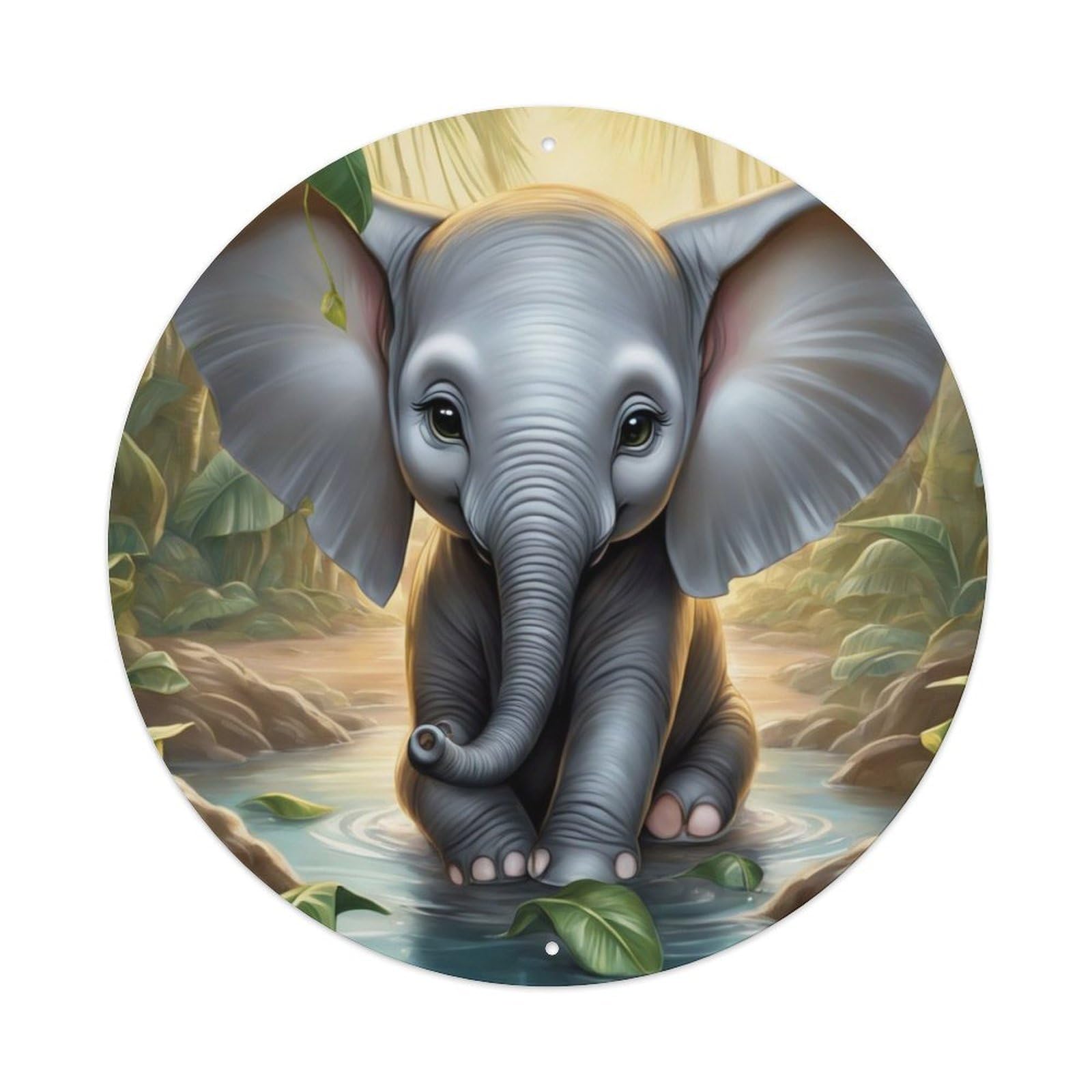 Animal Artwork Sitting Little Elephant Vintage Metal Tin Sign Plaque Wall Decor for Cafe, Club Bar, Office, Garden Metal Poster 8x8Inch