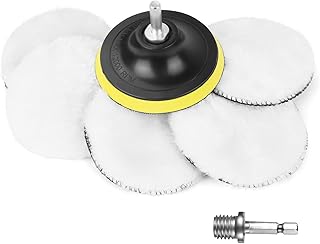 URAQT Car Polishing Pads for Drill, 8 Pack Professional Wool Polishing Pads, Car Buffer Polisher Kit with M10 Drill Adapter and Hex Shank Bit Adapter, For Car Furniture Polishing Waxing (100mm)