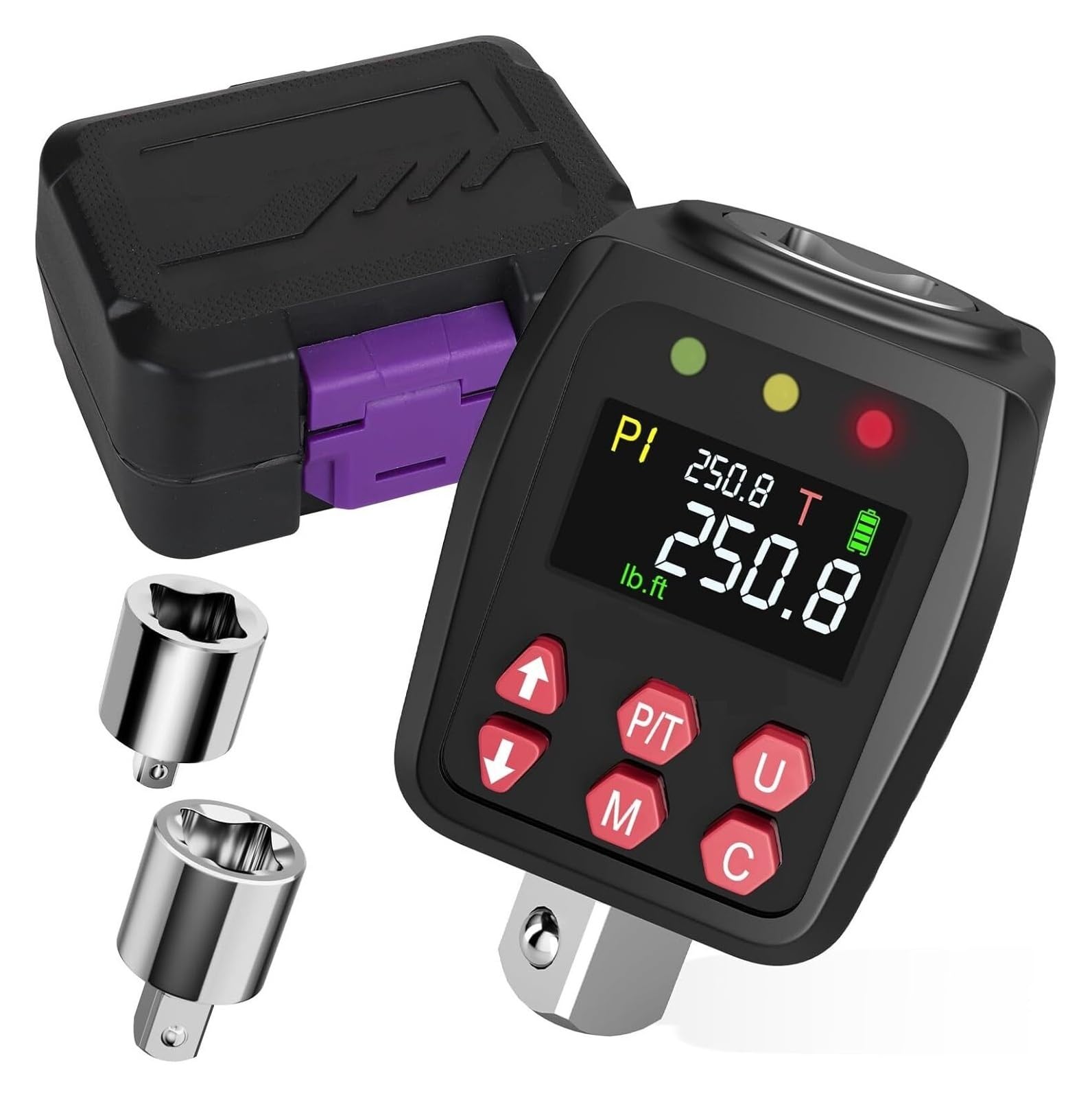 Jckjwl One Color Digital Torque Adapter, 1/2" Size, 12.5-250.8 Ft-Lb Range, ±1% Accuracy With Preset Value & Data Storage For Automotive, Motorcycle Repair Multiple Unit Switching