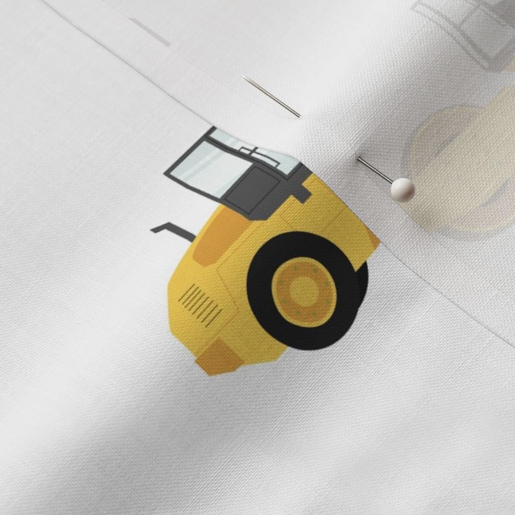 Spoonflower Fabric - Large Trucks Yellow White Construction Truck Steam Roller Nursery Boy Printed on Petal Signature Cotton Fabric by The Yard - Sewing Quilting Apparel Crafts Decor