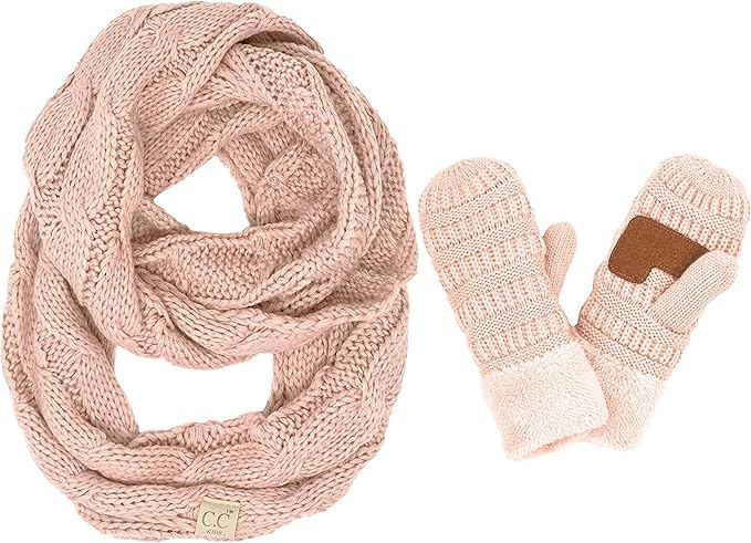 Funky Junque Matching 2 Pack Kids Scarf & Mitten Bundle - Indi Pink2