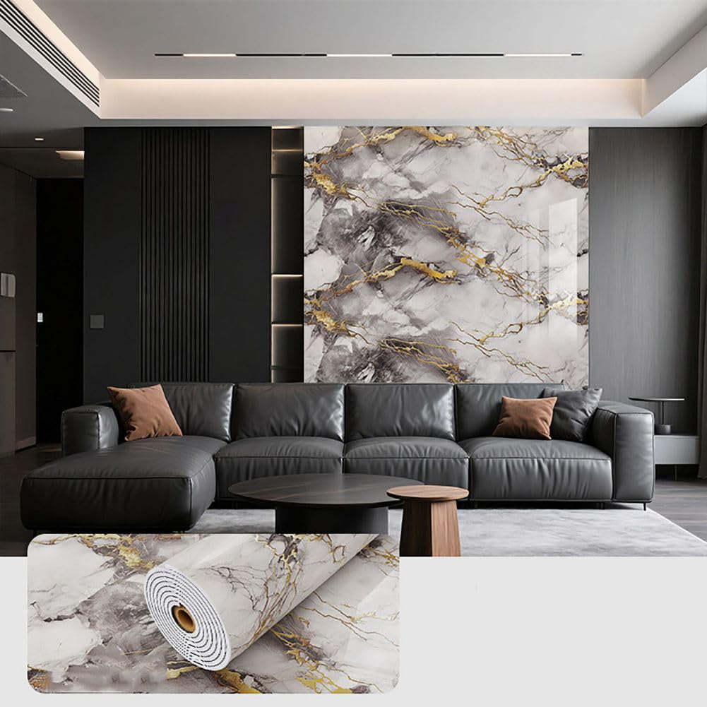 Blaward Marble Wallpaper Self Adhesive Wallpaper 40cmx3m Waterproof Peel and Stick Wall Paper Stick On Marble Vinyl Wrap for Living Room Bedroom Kitchen Bathroom (A9)